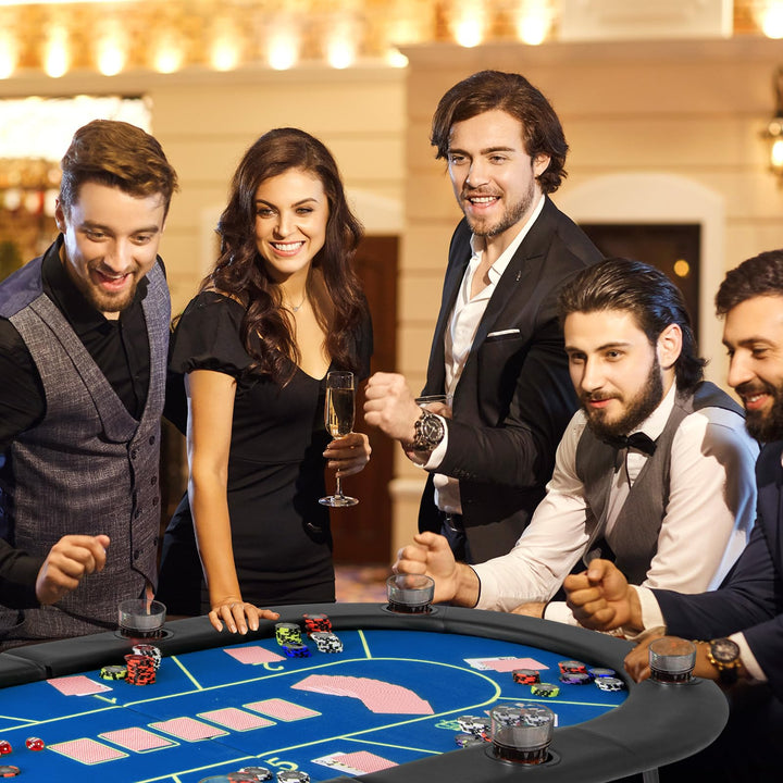 Giantex 72" Poker Table Foldable, 8 Player Folding Card Board Game Table w/ 8 Cup Holders