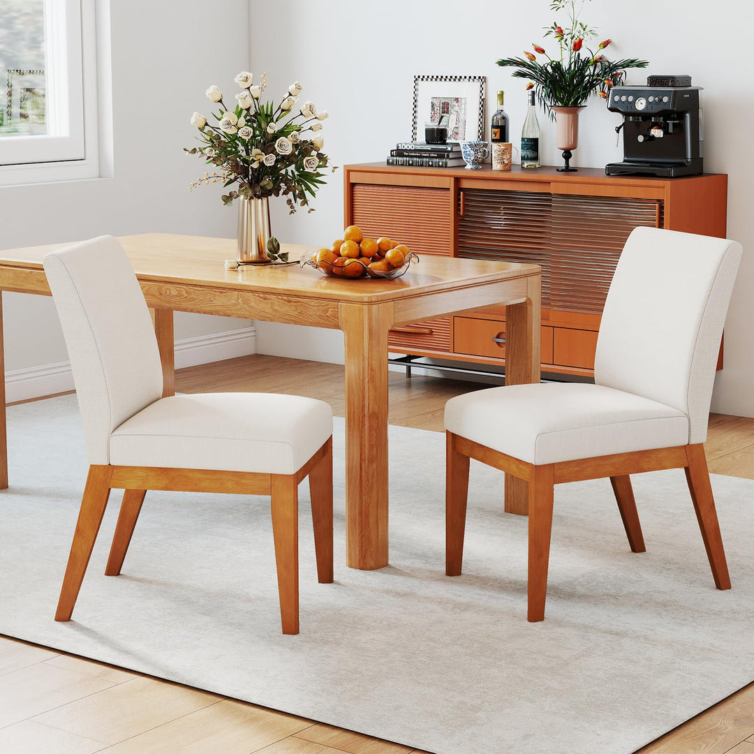 Giantex Upholstered Dining Chairs Set of 2 or 4 Kitchen Armless Side Chair w/Rubber Wood Legs