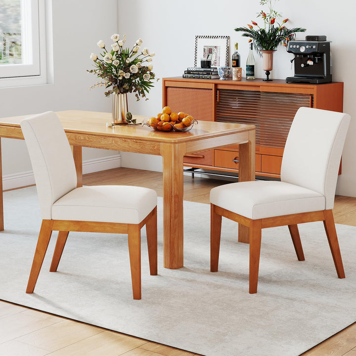 Giantex Upholstered Dining Chairs Set of 2 or 4 Kitchen Armless Side Chair w/Rubber Wood Legs