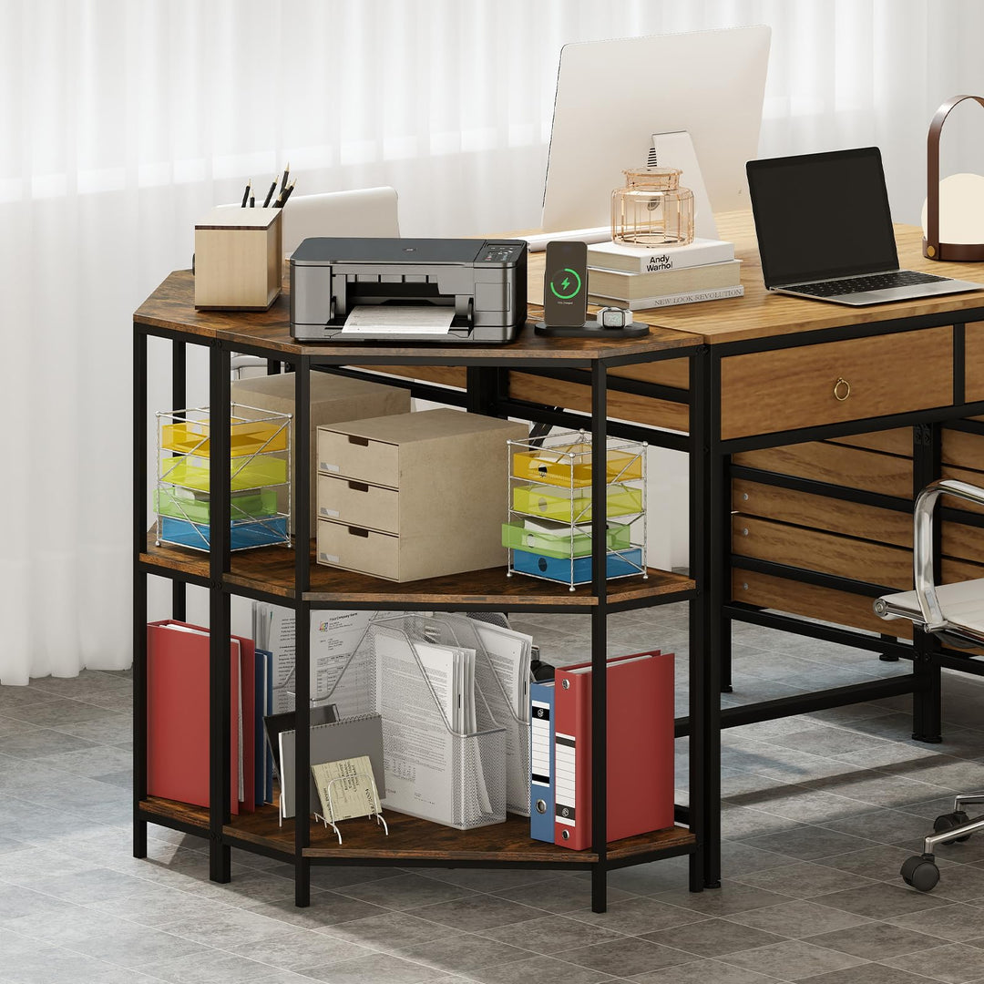 Giantex Corner Printer Stand 3-Tier Corner Shelf with Charging Station and Metal Frame