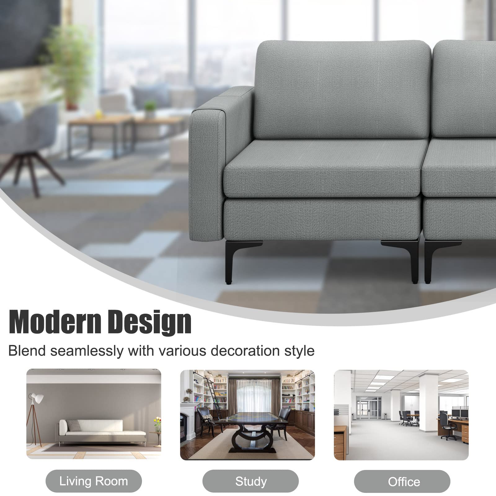 Giantex 3 Seat Sectional Sofa Couch, 94.5" L Modular Sleeper