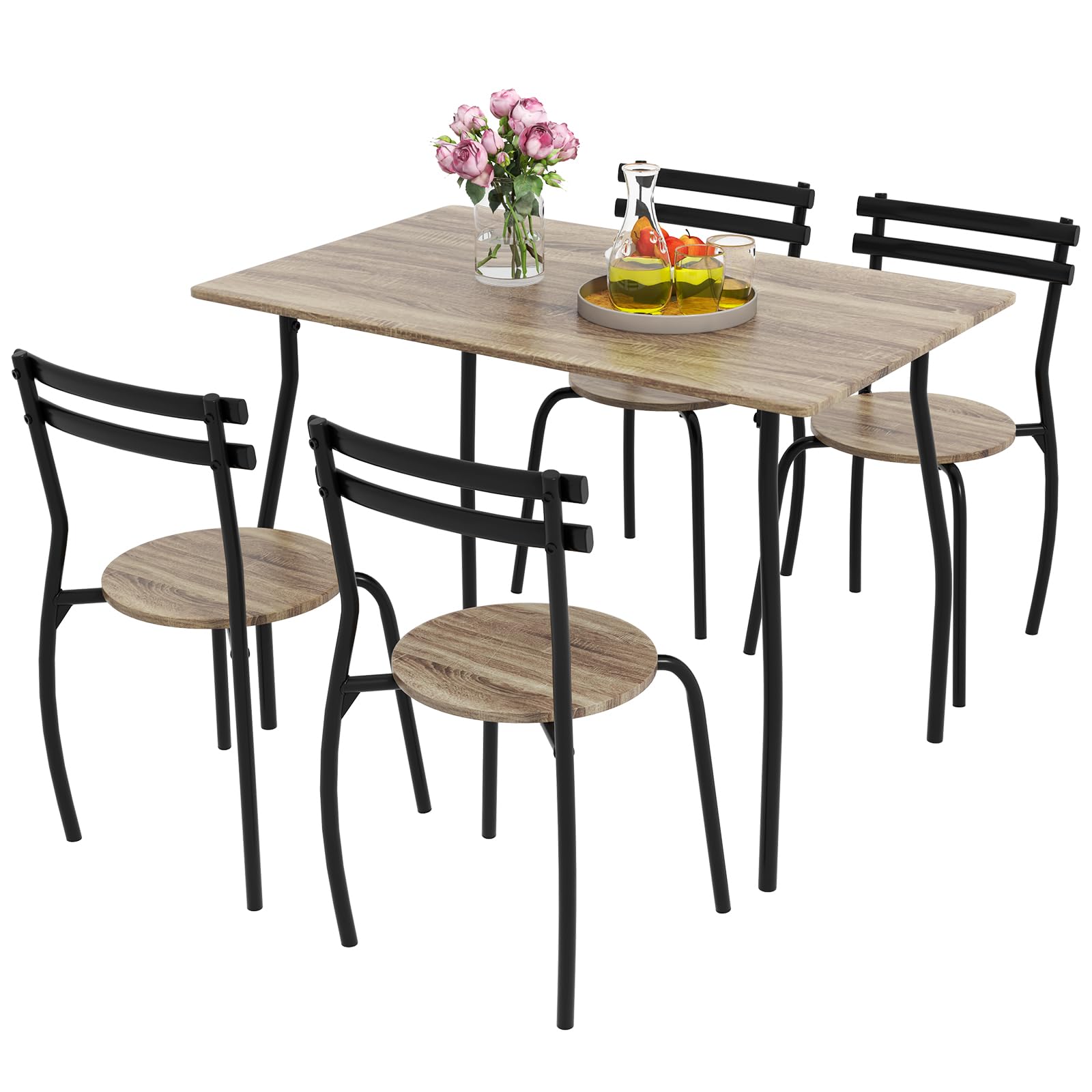 Giantex 5-Piece Dining Table Set - Modern Rectangular Dining Table & 4 Armless Chairs with Metal Frame