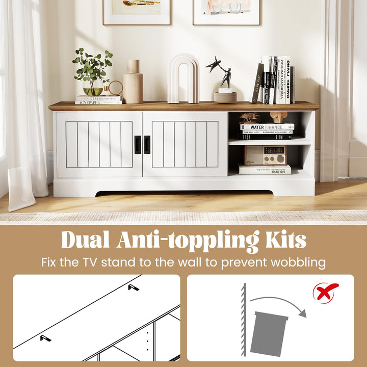 Giantex Farmhouse TV Stand for TVs up to 65" Entertainment Center with Storage Cabinets