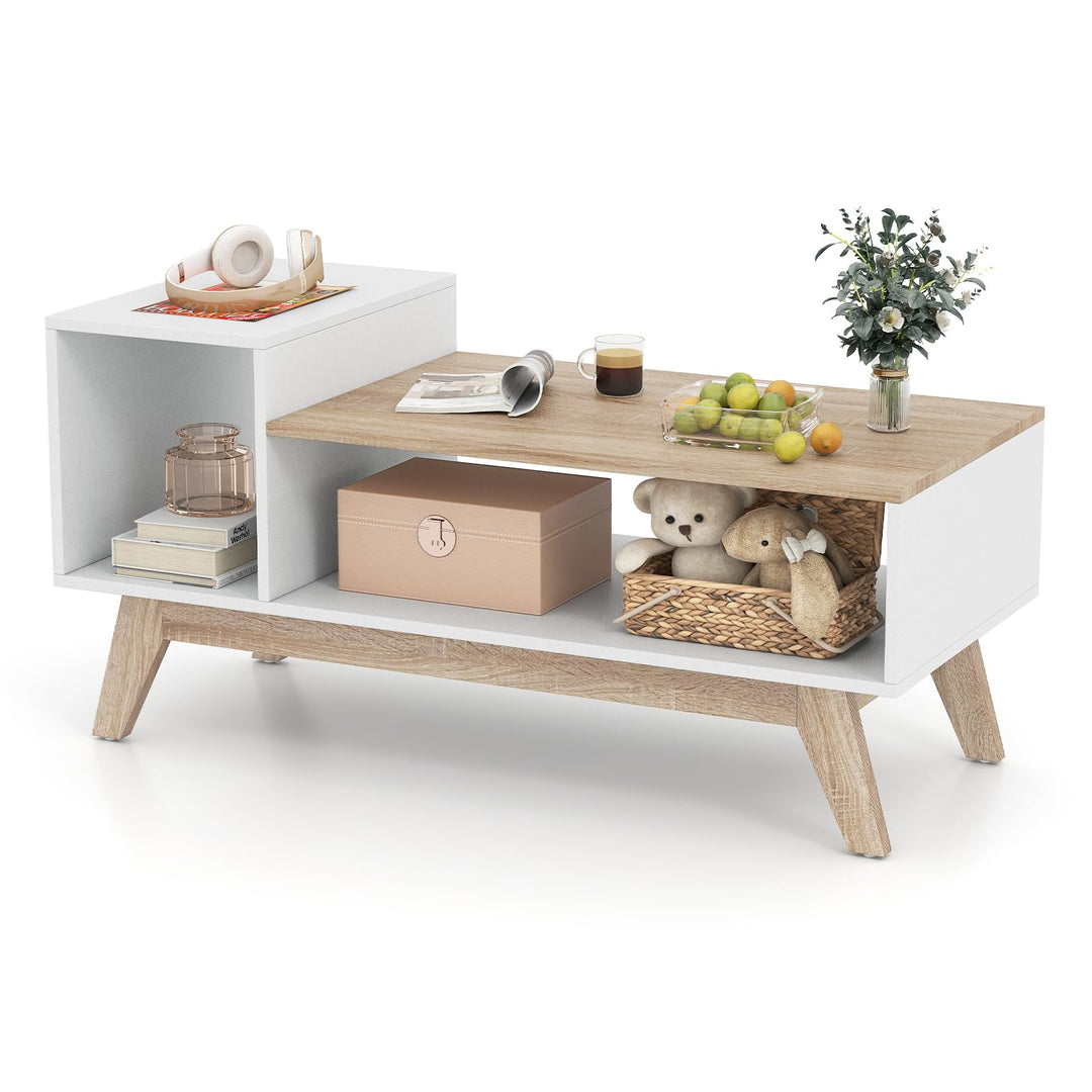 Giantex 2-Tier Coffee Table with Storage Mid Century Modern Center Table