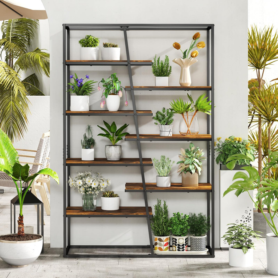 Giantex 7-Tier Industrial Bookshelf, Heavy-Duty Staggered Bookcase, Freestanding Display Storage Rack