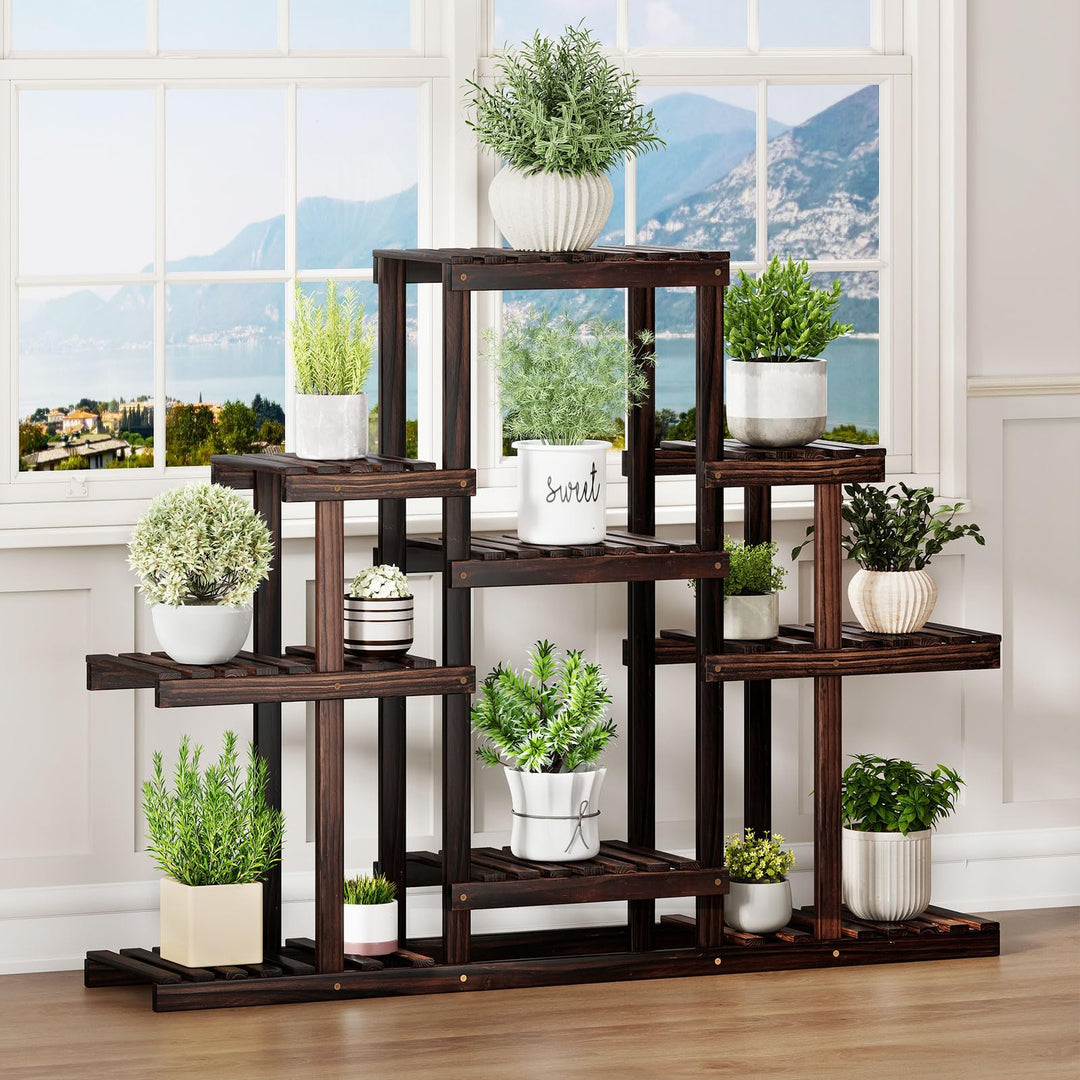 Giantex Plant Stand Indoor & Outdoor 6 Tier Wood Flower Pot Stand for Multiple Plants