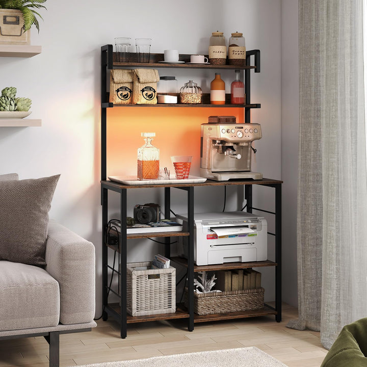 Giantex Bakers Rack with Power Outlet and LED Lights