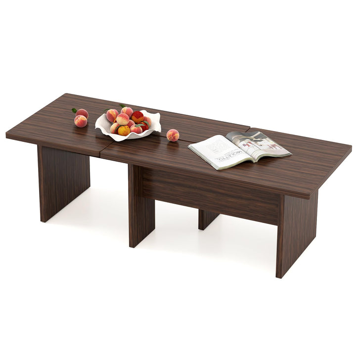 Giantex L-Shaped Coffee Table Set of 2 Modular Nesting Center Table with Grain Finish
