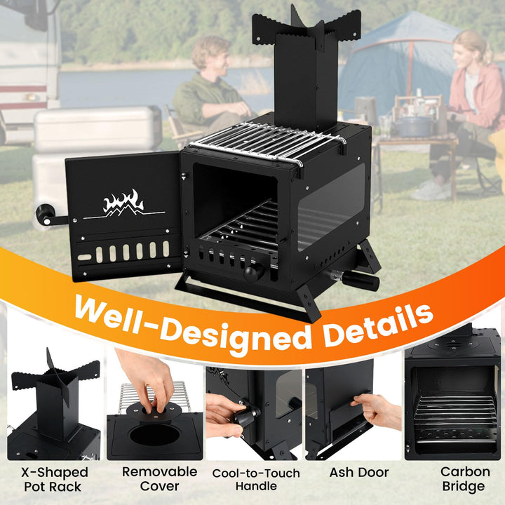 Giantex Portable Wood Burning Stove Mini Heater Burner with Pot Rack Oven Pan