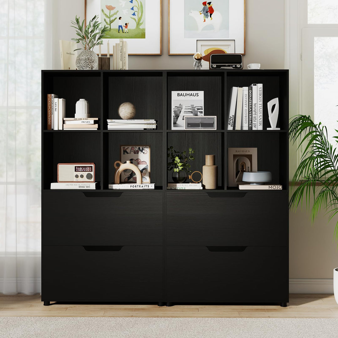 Giantex Bookshelf with 4 Cubes & 2 Drawers 51” Tall Floor Bookcase with Anti-tip Kits