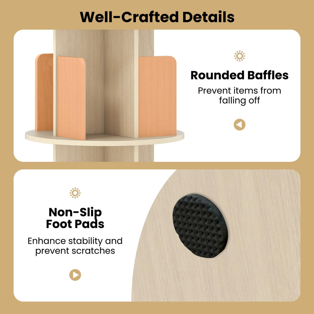 Giantex 4-Tier Rotating Bookshelf 360° Display Rack w/Dividers & Anti-Falling Baffles