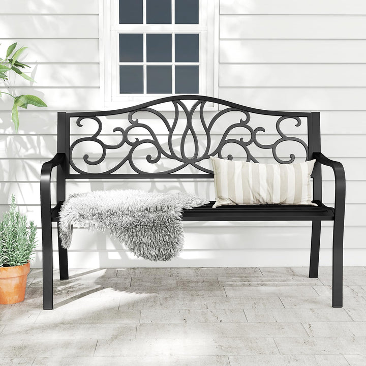 Giantex 50 Inches Outdoor Bench with Floral Pattern