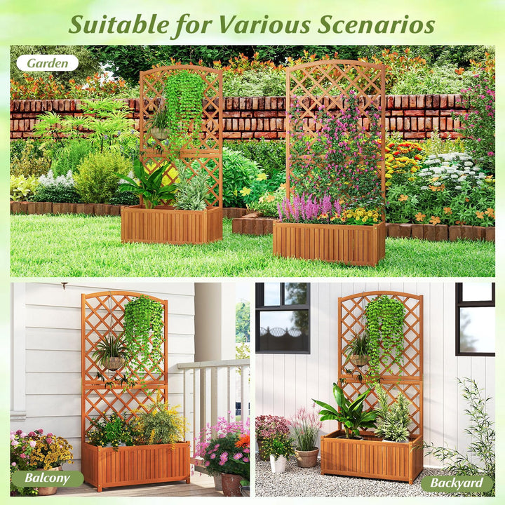 Giantex Solid Acacia Wood Planter Box with Trellis 63" Raised Garden Bed with Trellis