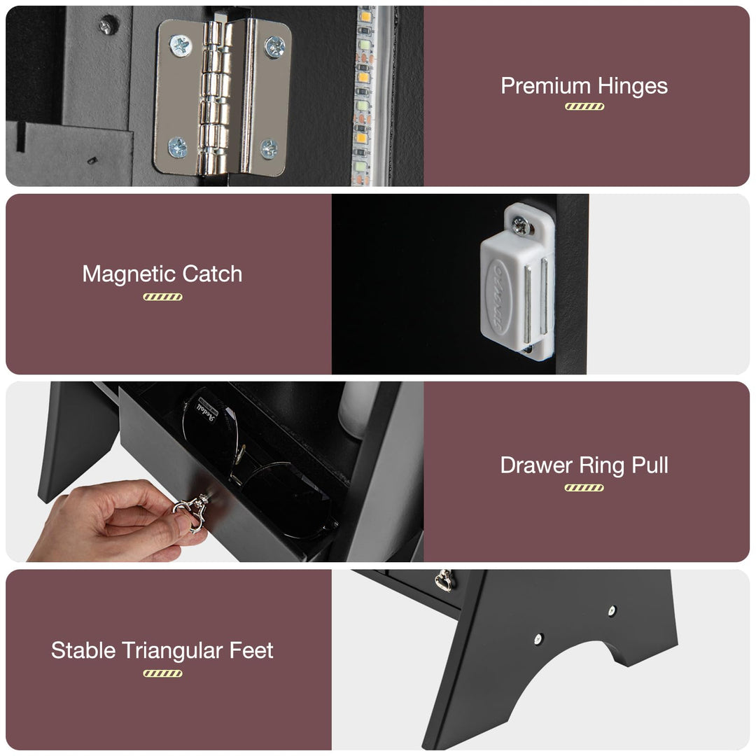 CHARMAID Jewelry Armoire with Full Length Door Mirror & Inside Lighted Vanity Mirror