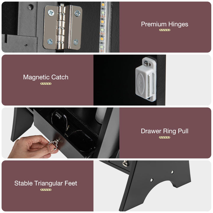 CHARMAID Jewelry Armoire with Full Length Door Mirror & Inside Lighted Vanity Mirror