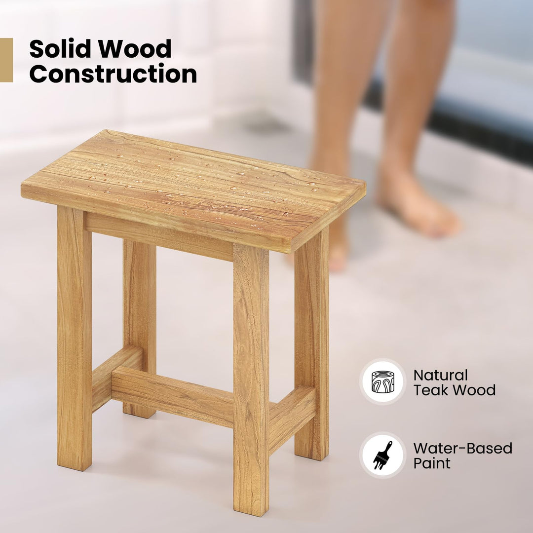 Giantex Teak Shower Bench Stool with Waterproof Spa Bath Seat for Seniors 20''L x 11''W x 18.5''H