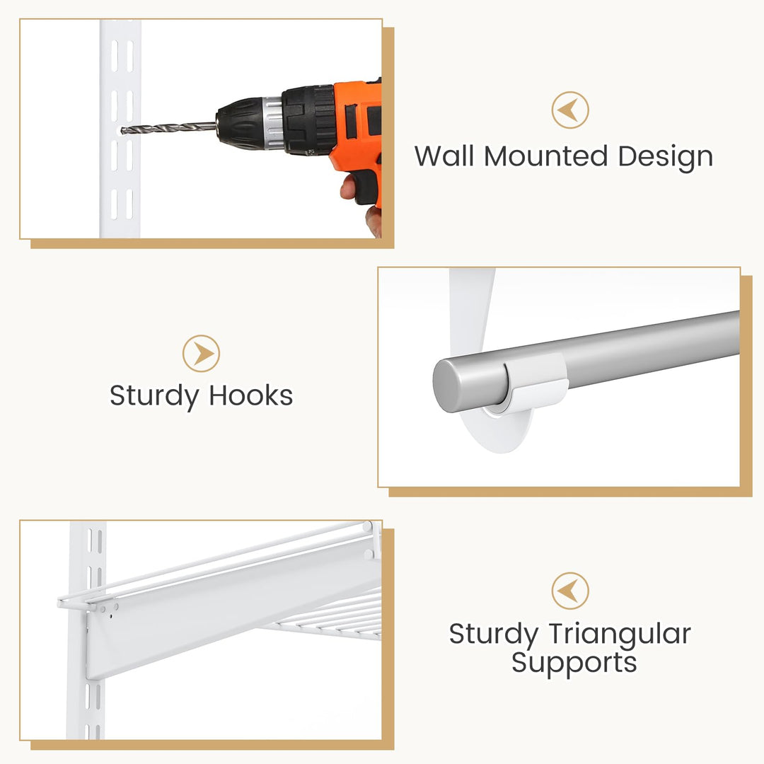 Giantex Closet Organizer System 4-8 FT Wall-Mounted Closet Shelves and Rod
