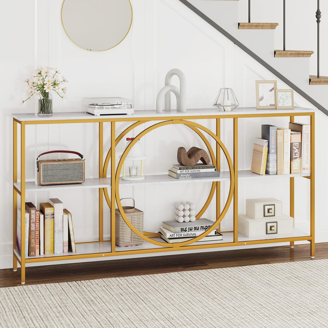 Giantex 3-Tier Long Console Table Narrow Entryway Table with Faux Wood Grain Top & Heavy-Duty Metal Frame