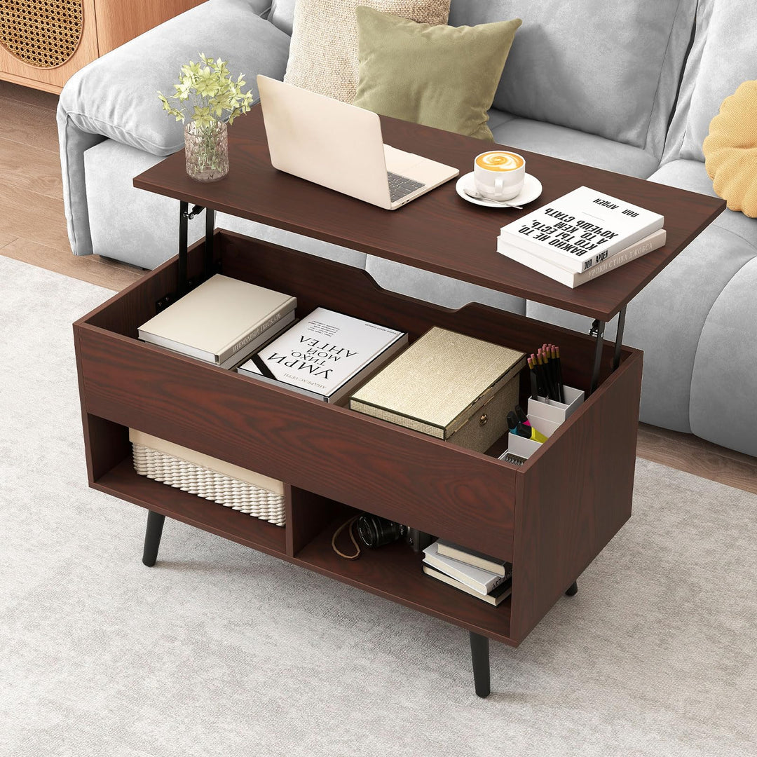 Giantex Lift Top Coffee Table Modern Cocktail Table w/Hidden Compartment & 2 Open Shelves
