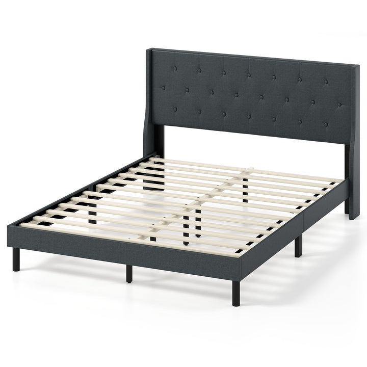 Giantex Queen Size Upholstered Bed Frame Linen Fabric Platform Bed with Button Tufted Wingback Headboard
