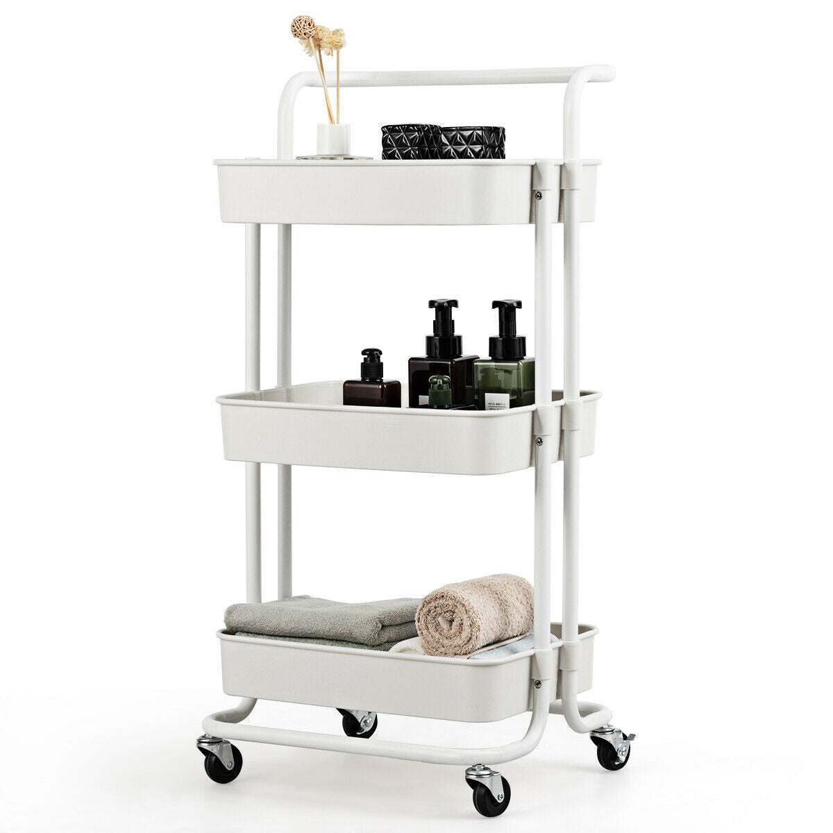 Giantex 3-Tier Utility Cart, ABS Mesh Baskets, Storage Trolley with Brakes for Home and Office 16.5"x14"x34"