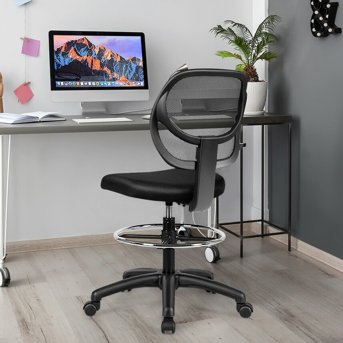 Mesh Drafting Chair, Standing Desk Chair w/Footrest Ring