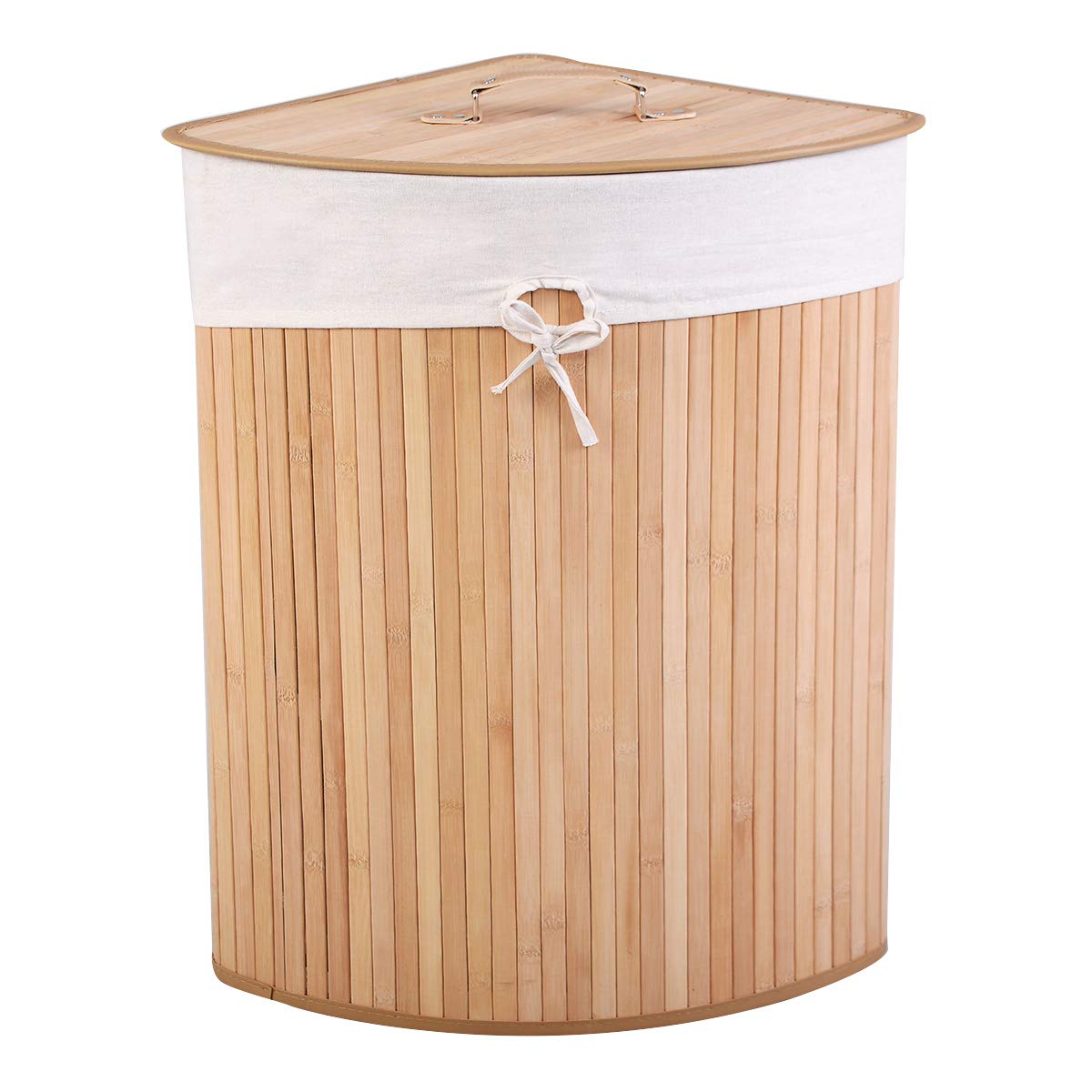 Giantex Corner Laundry Hamper with Lid, Bamboo Laundry Basket with Removable Liner and Handle
