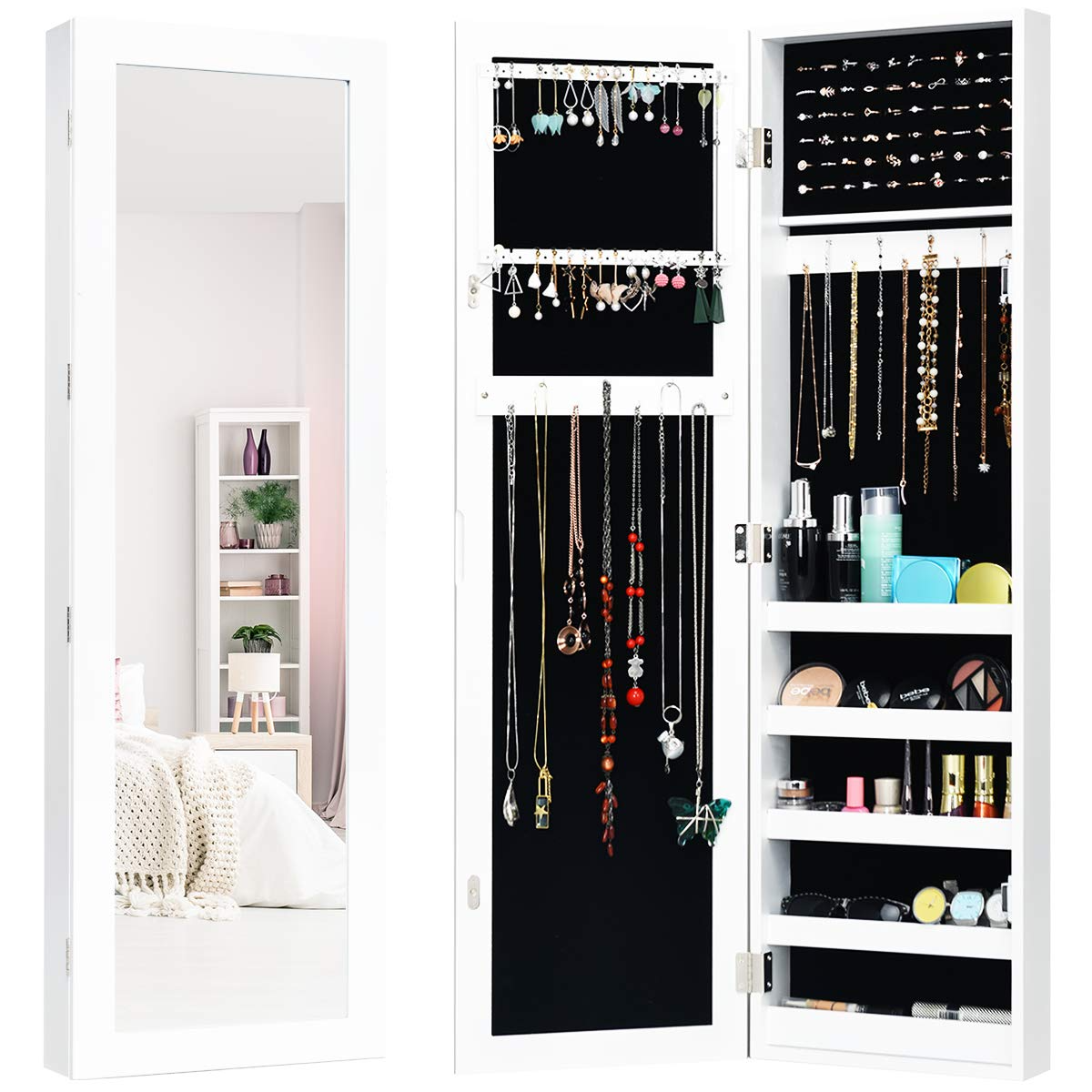 Wall Door Mounted Jewelry Armoire Cabinet with Full-length Mirror - Giantex