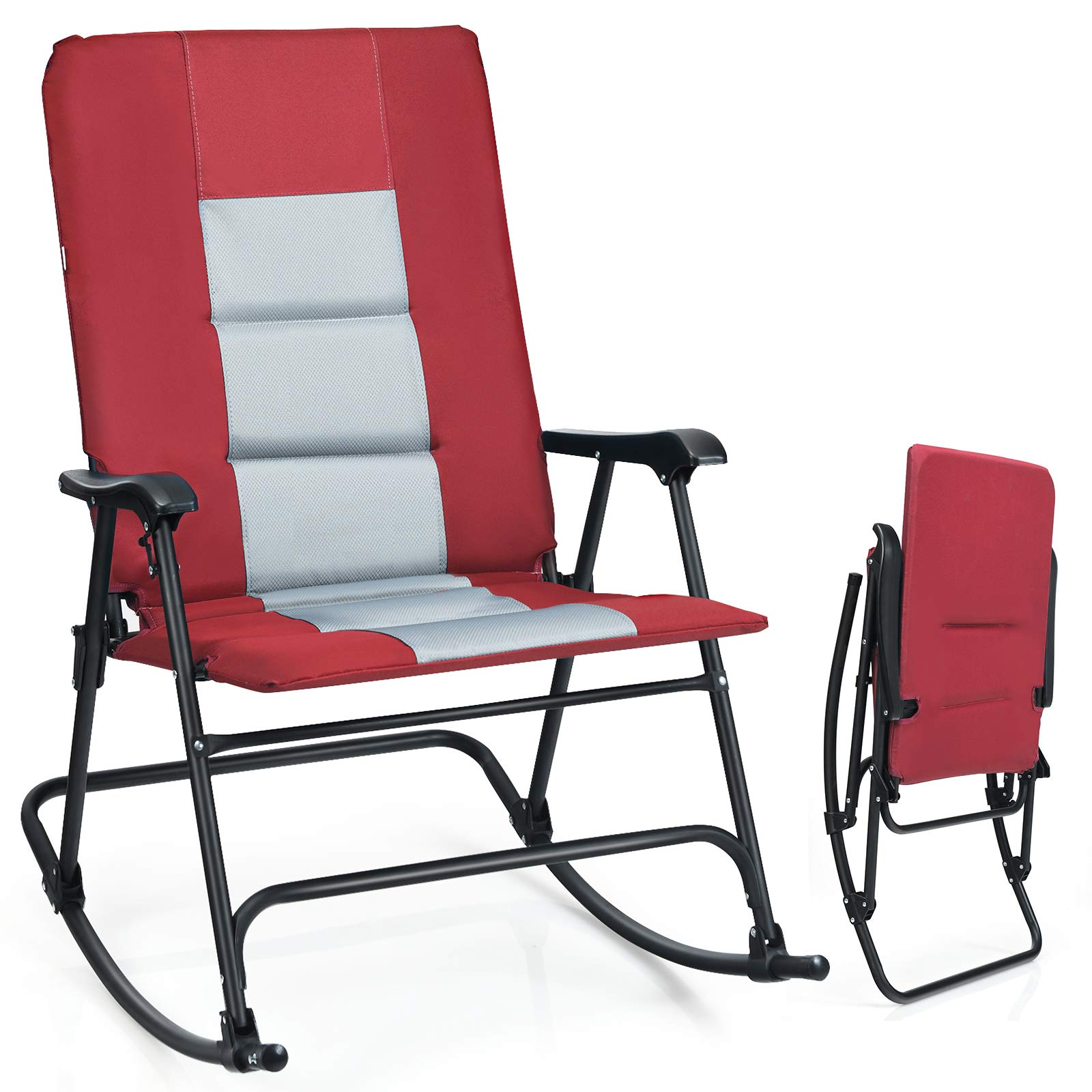 Giantex Camping Rocking Chair Fold-able Oversized with Padded Armrest and Seat