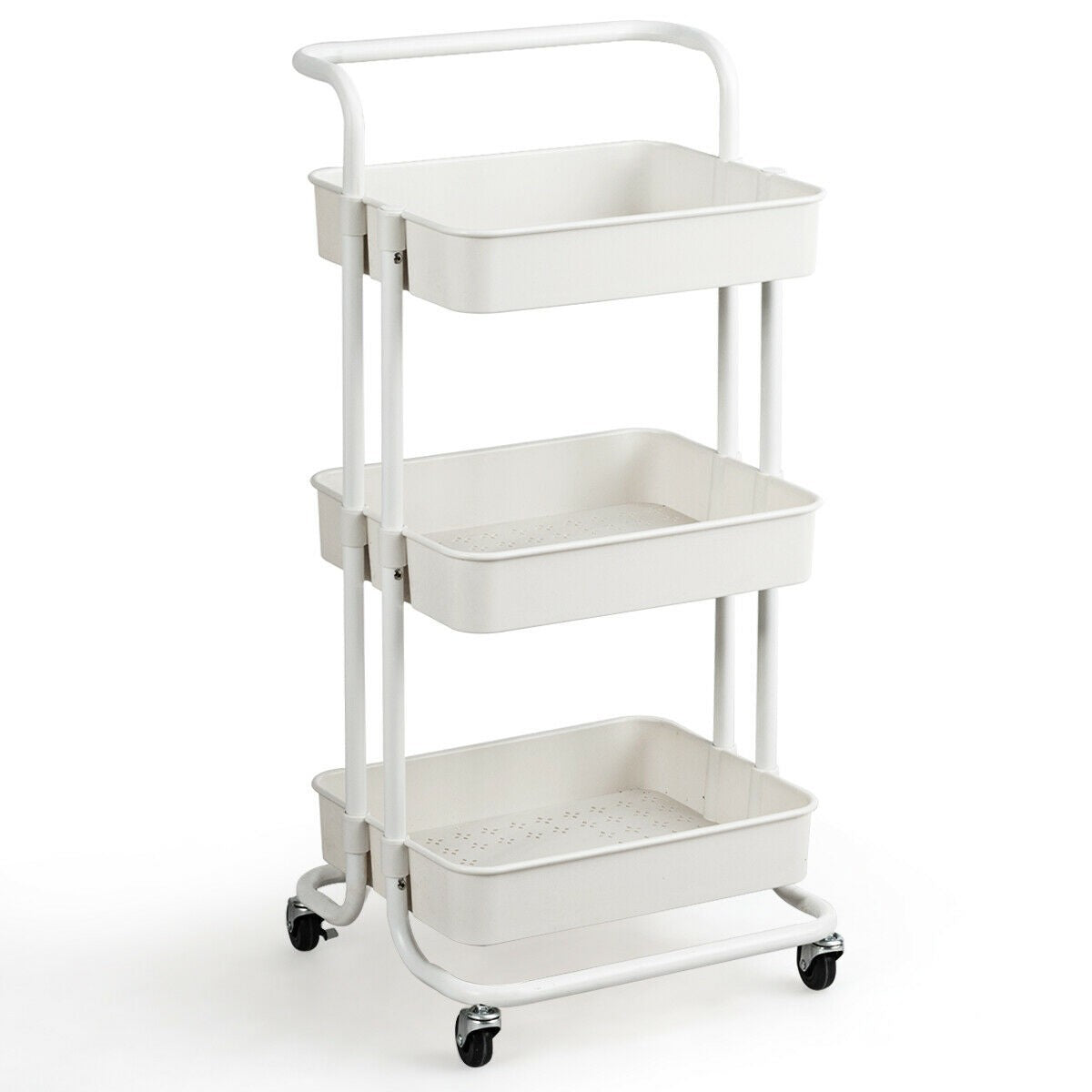 Giantex 3-Tier Utility Cart, ABS Mesh Baskets, Storage Trolley with Brakes for Home and Office 16.5"x14"x34"