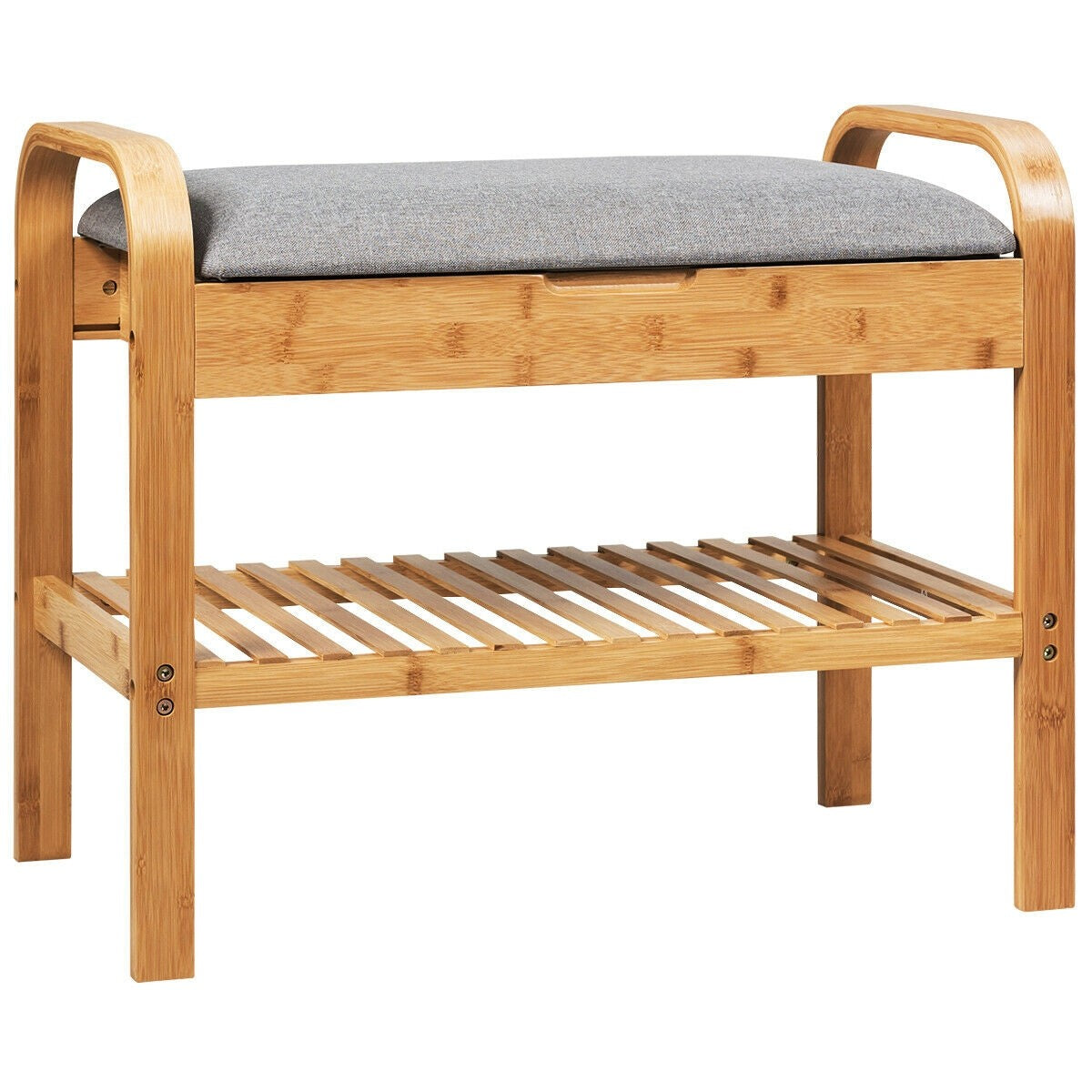 Giantex Shoe Rack Bench with Storage, Bamboo Storage Bench with Cushioned Seat, Holds Up to 330 LBS