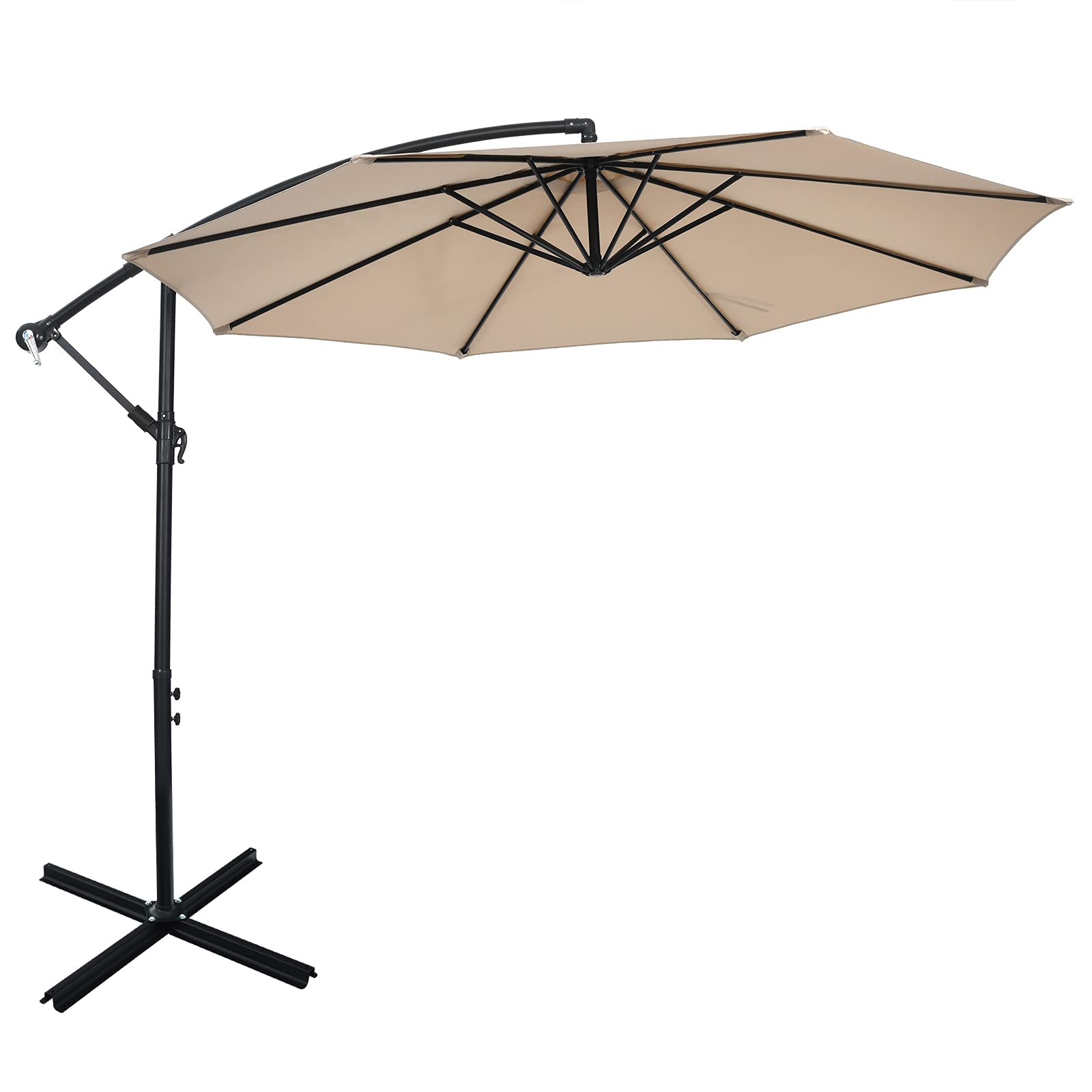 Giantex 10FT Patio Offset Umbrella, 8 Ribs Cantilever Umbrella Outdoor w/Crank, Cross Base
