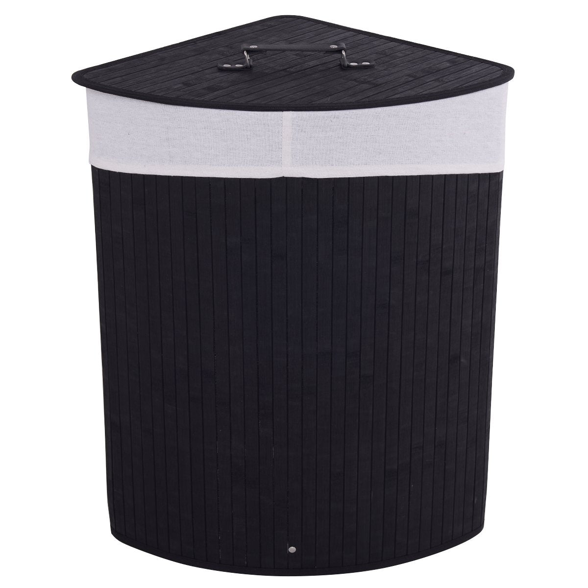 Giantex Corner Laundry Hamper with Lid, Bamboo Laundry Basket with Removable Liner and Handle
