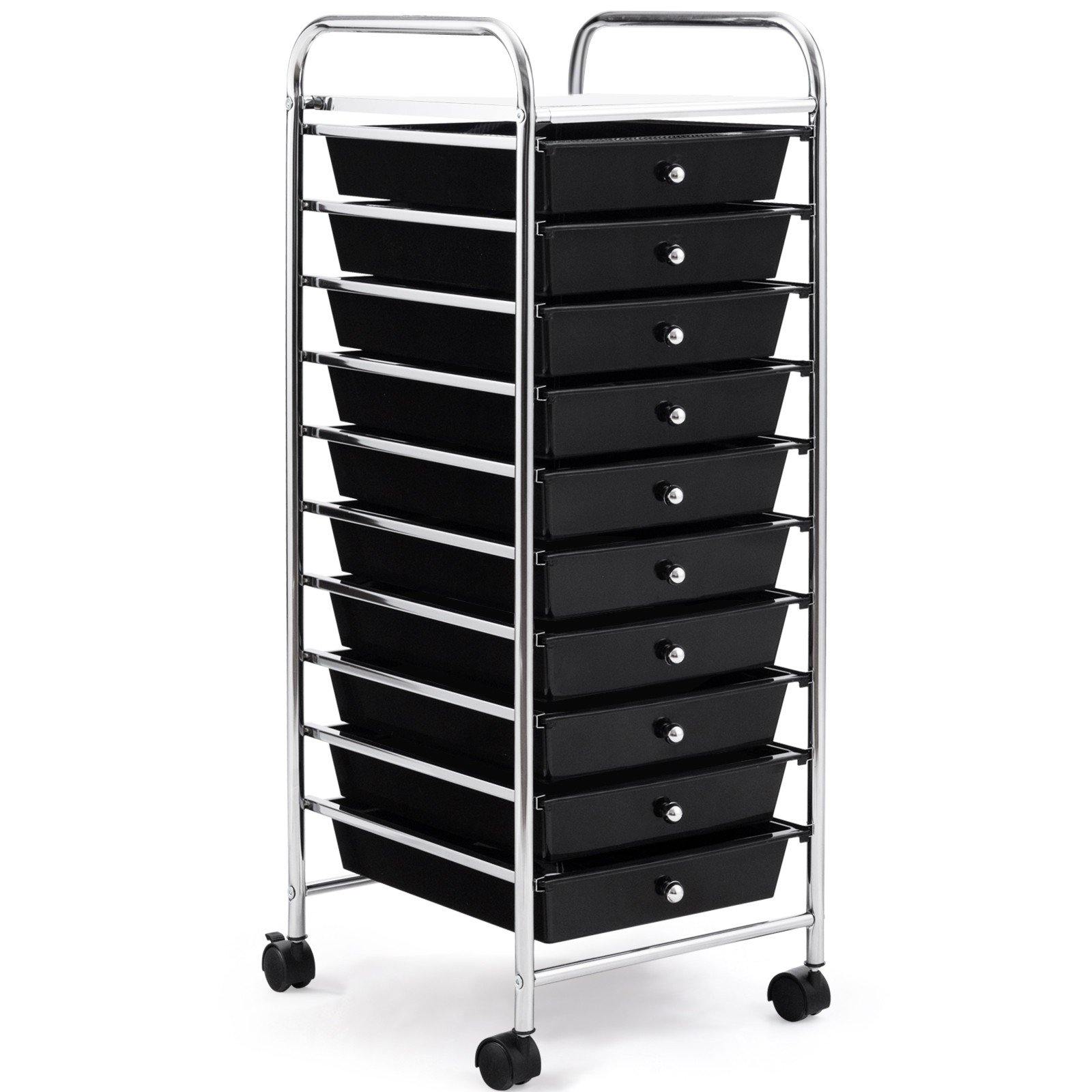 Giantex Rolling Storage Cart on Wheels with 10 Drawers, Black