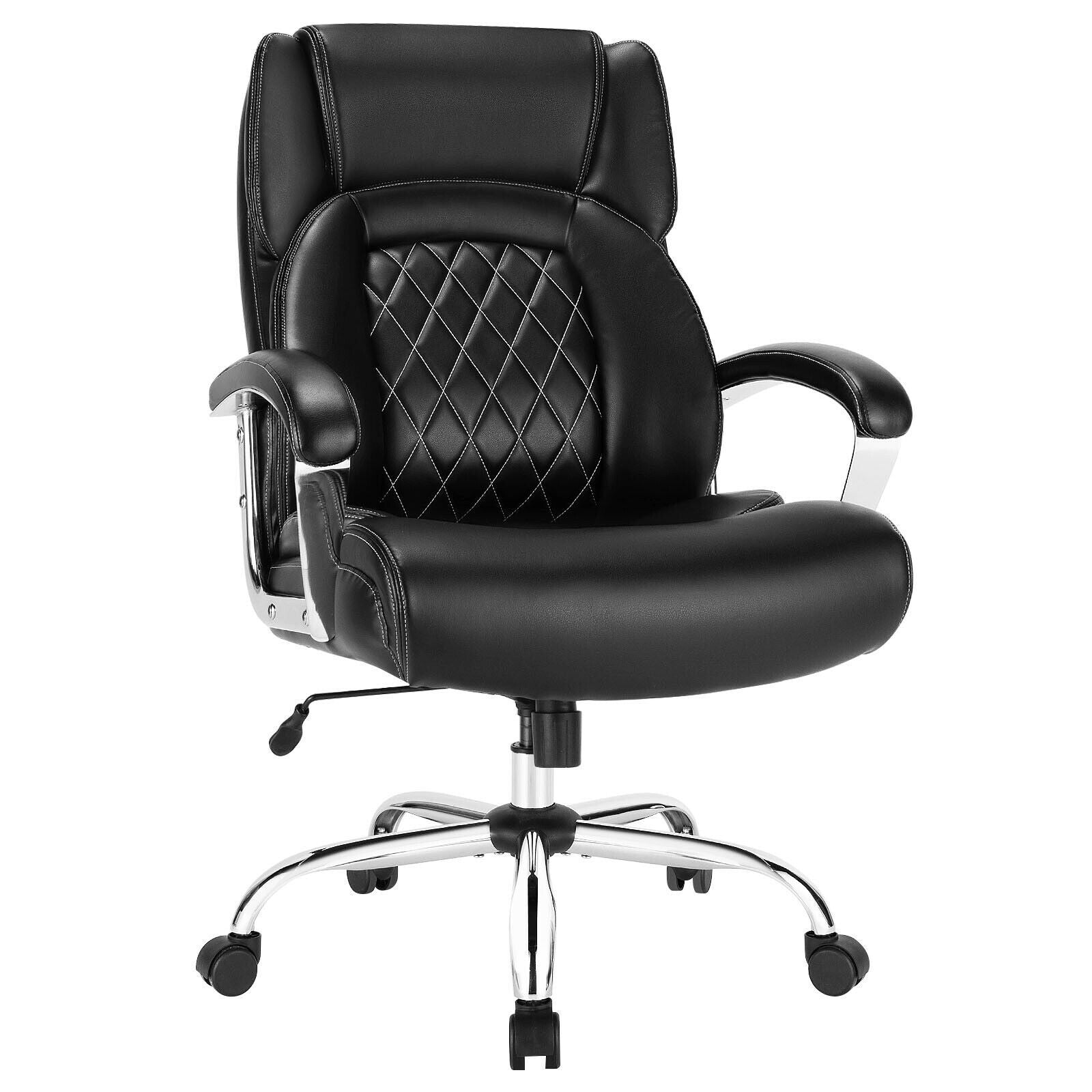 500LBS Leather Office Chair, Height Adjustable Big and Tall Executive Chair - Giantexus