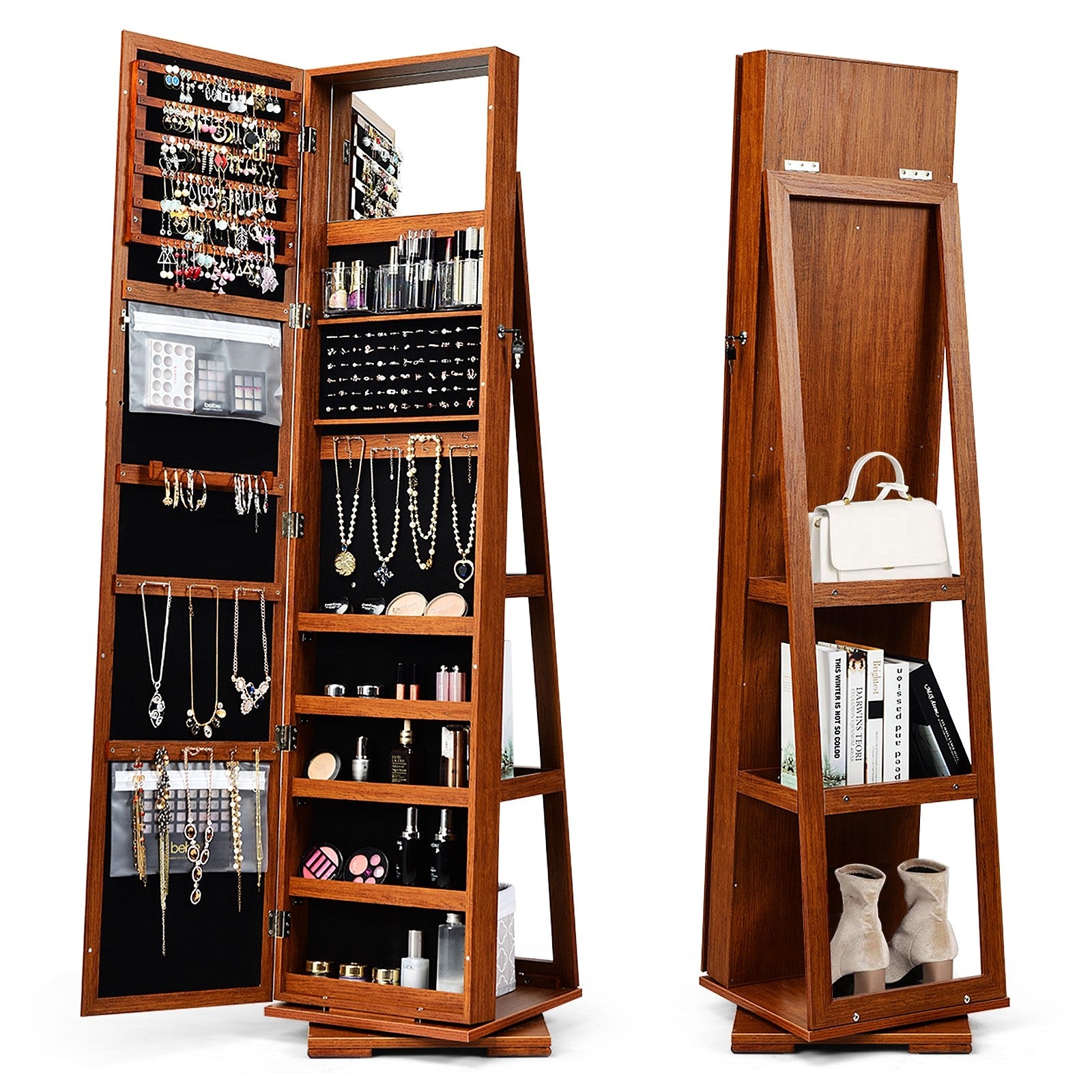 CHARMAID | 360-degree Rotating Jewelry Armoire with Higher Full Length Mirror - Giantexus