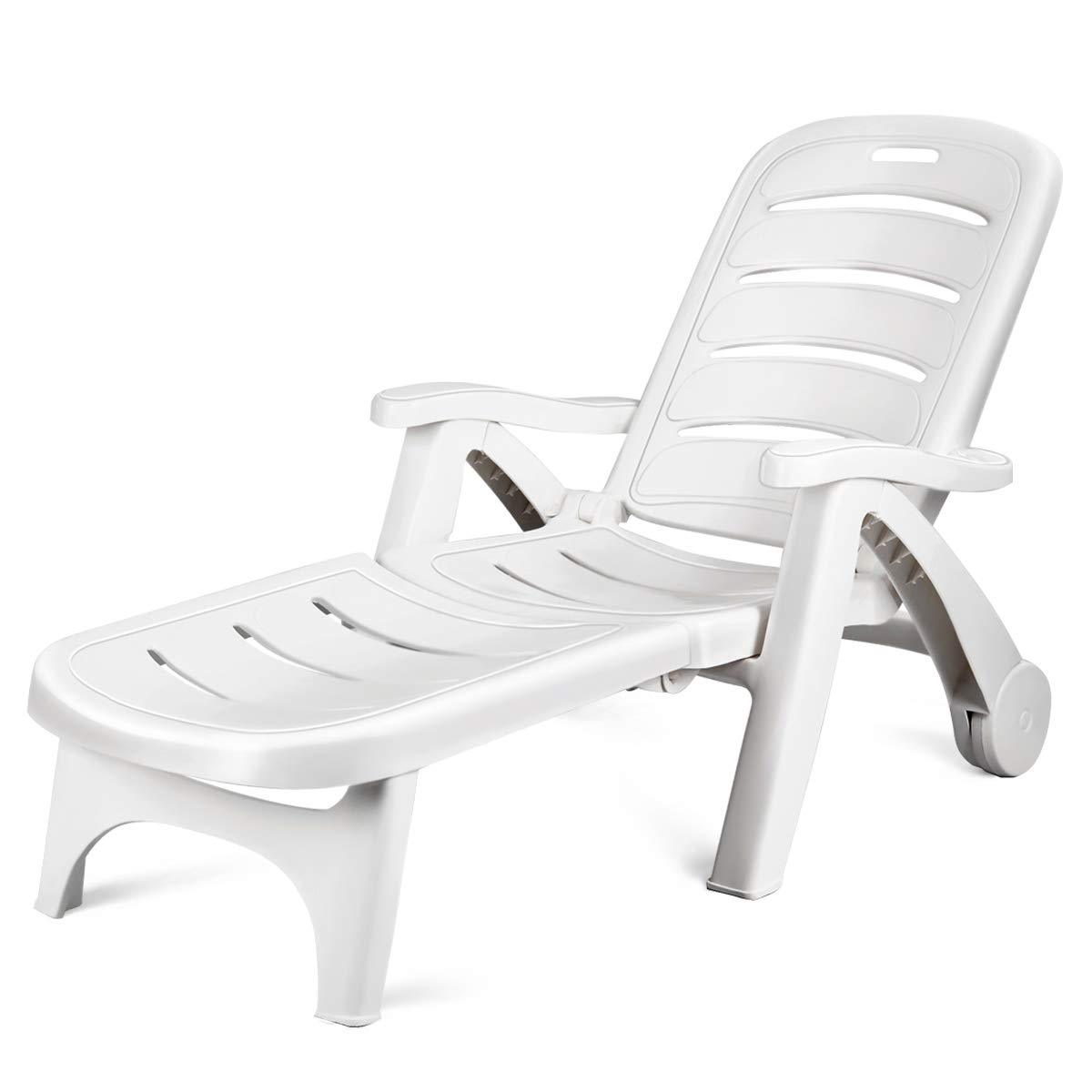  Patio Chaise Lounge Recliner on Wheels - Giantex