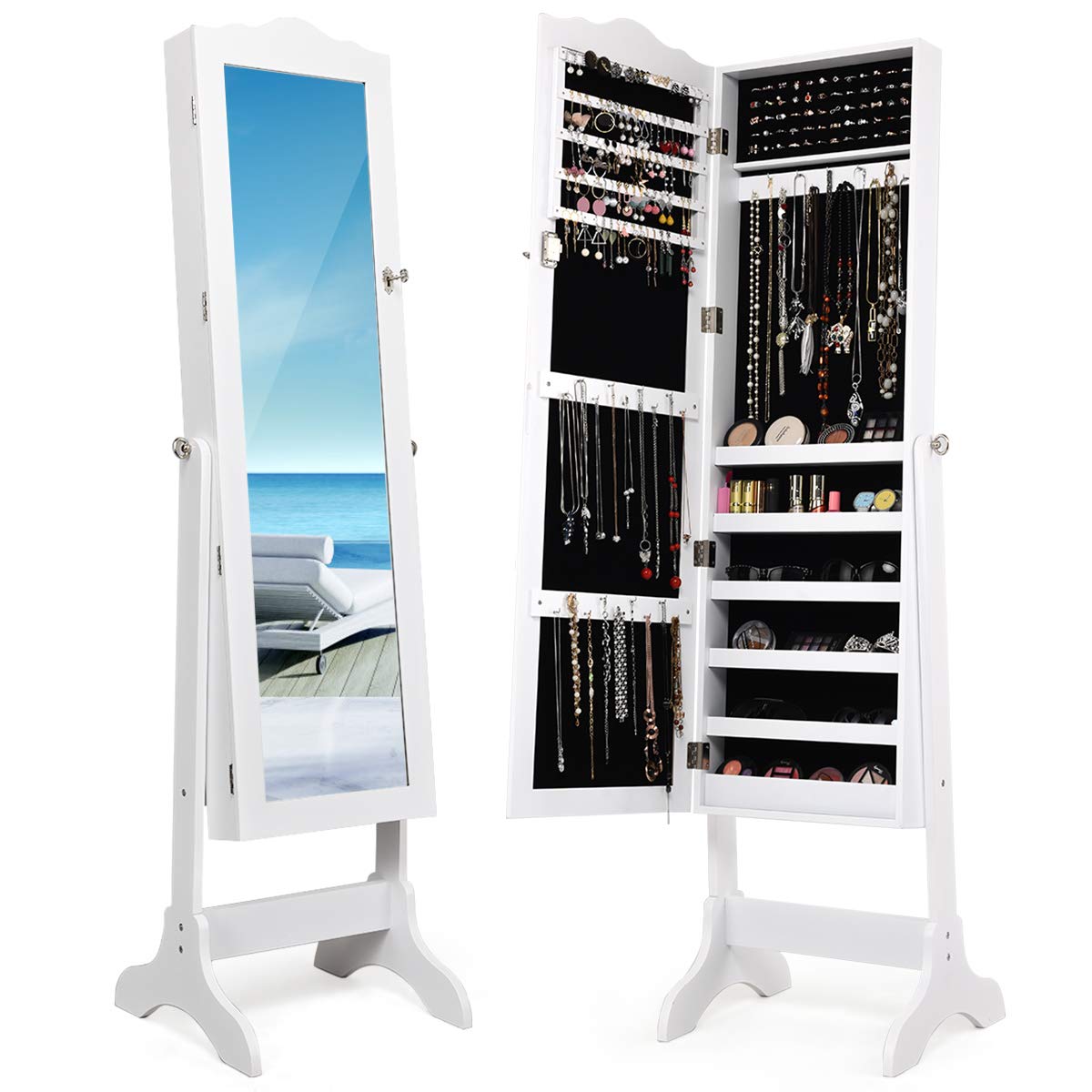 Jewelry Cabinet Armoire Lockable with Mirror - Giantex
