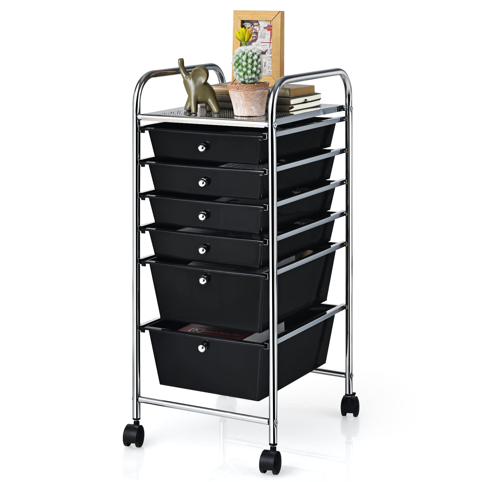  6 Storage Drawer Cart Rolling Organizer Cart, Black - Giantex