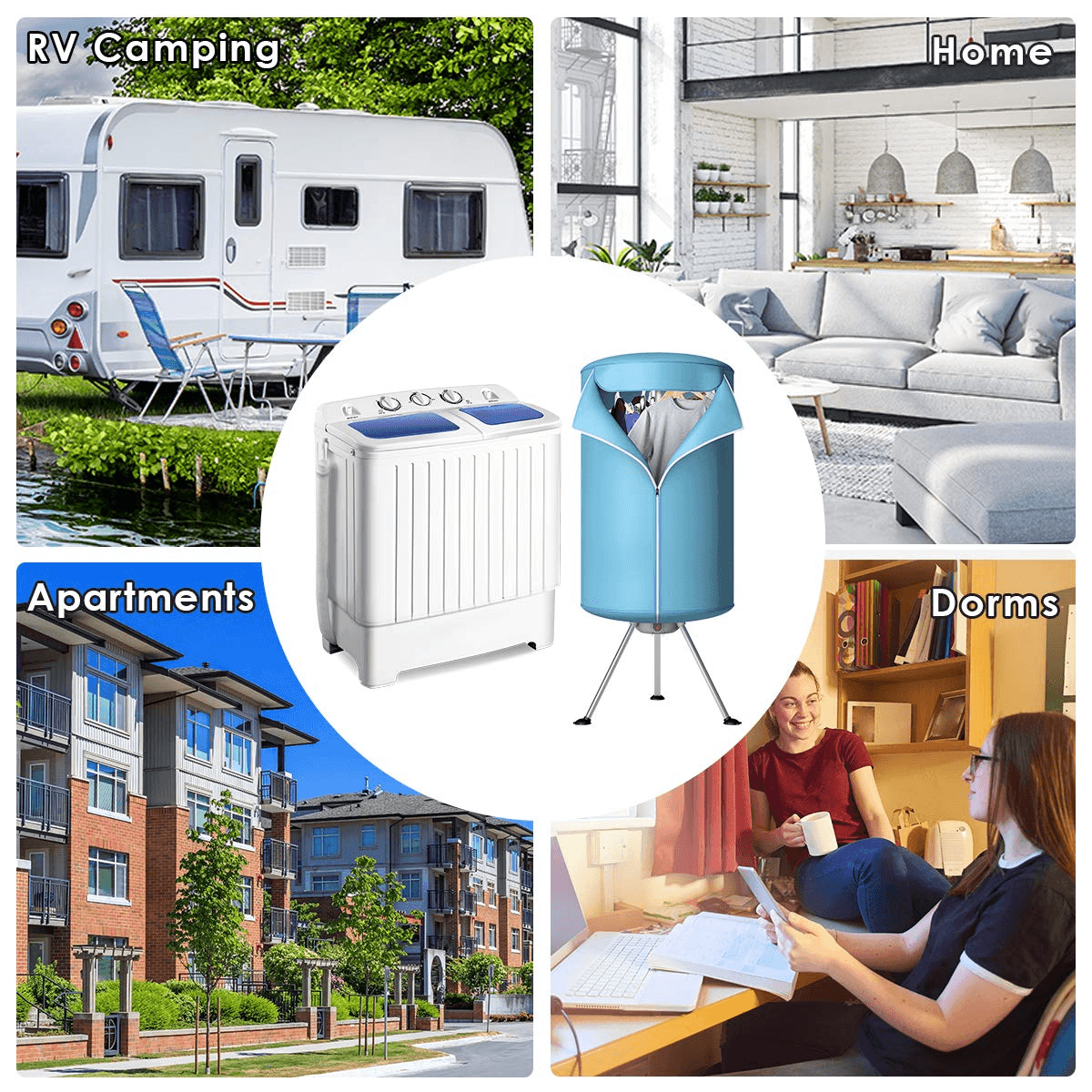 17.6lbs Portable Washing Machine 900W with Electric Heating Clothes Dryer Ventless Laundry Dryer and Heater for Home and Apartment - Giantexus