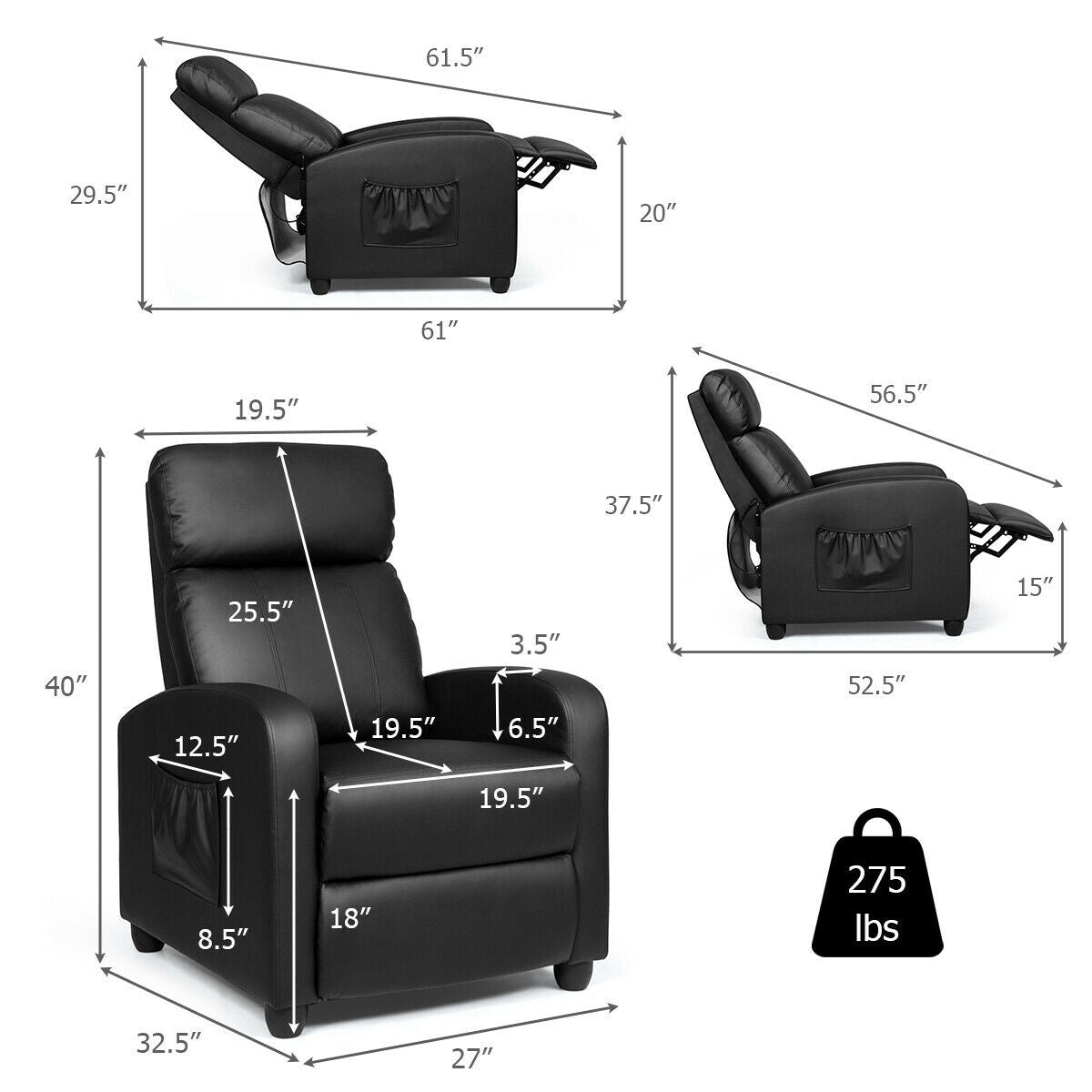 Giantex Recliner Chair for Living Room, Recliner Sofa Wingback Chair w/Massage Function