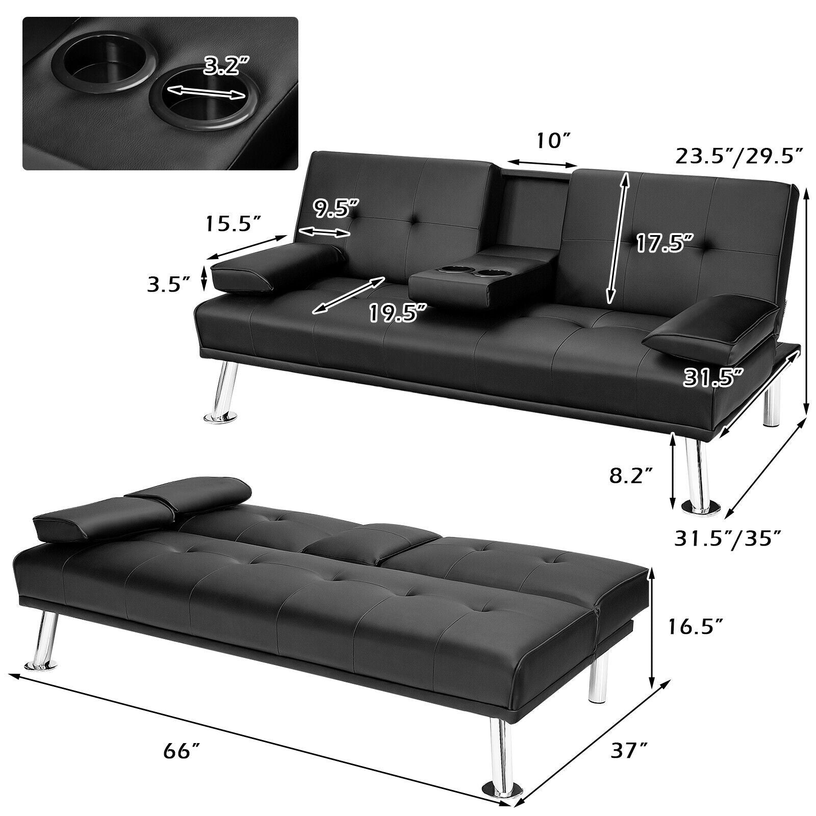 Giantex Modern Convertible Futon Sofa Bed,2 Cup Holders, Backrest Adjustable