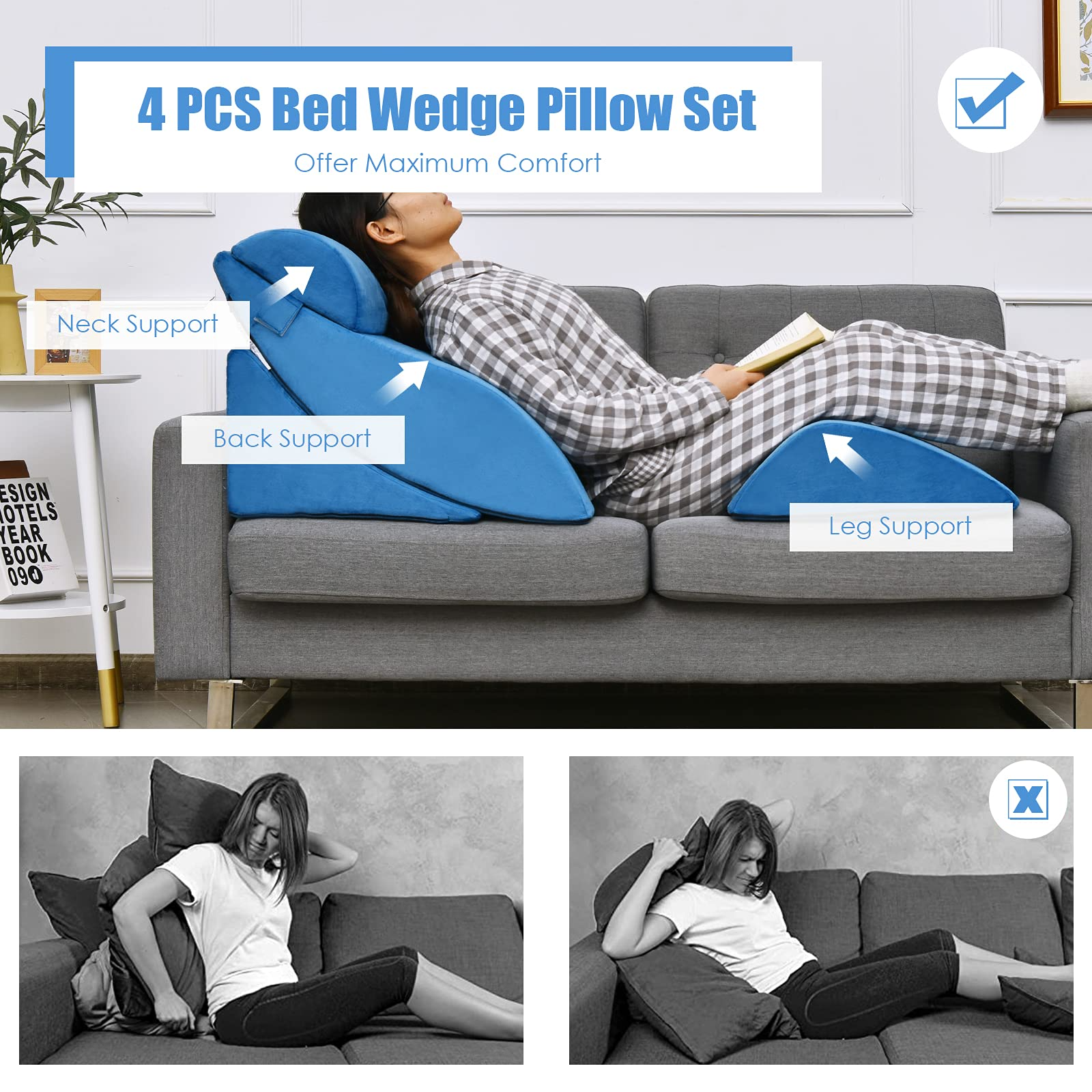 4 PCS Wedge Pillow Set - Giantex