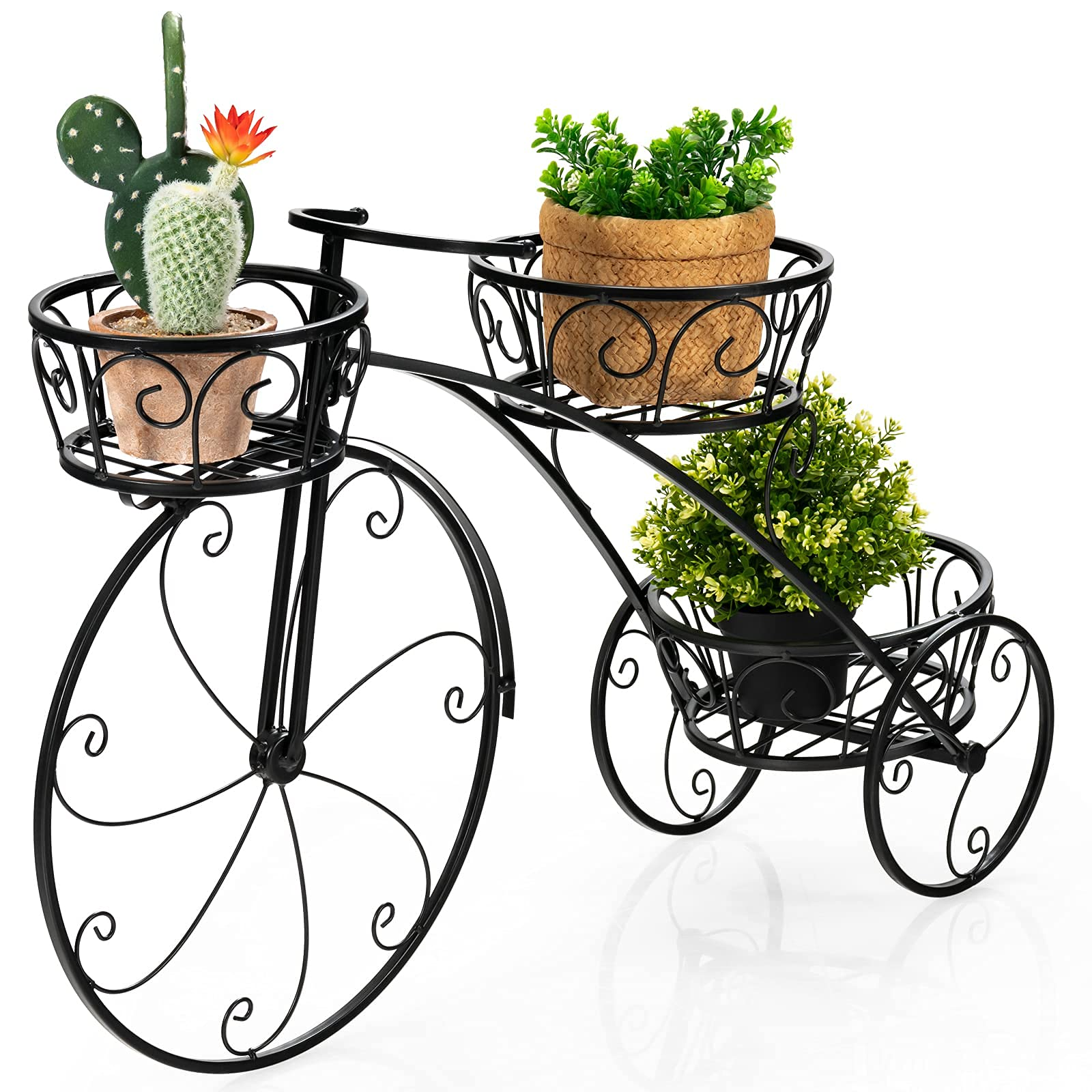 Giantex Tricycle Plant Stand Flower Pot Cart Holder with 3 Decorative Wheels