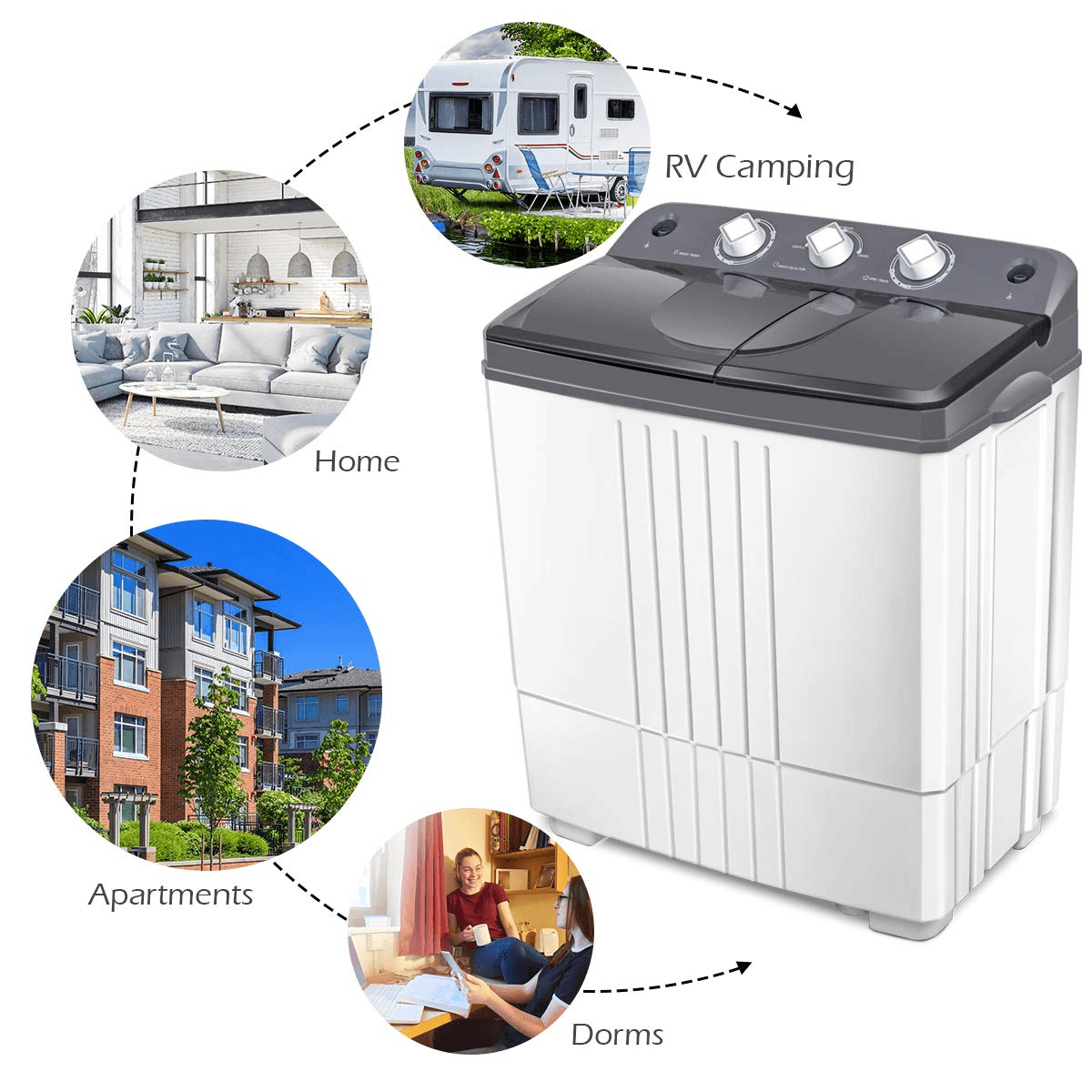 20Lbs Capacity (12Lbs Washing and 8Lbs Spinning), Compact Portable Washing Machine, Mini Laundry Washer for Apartment and Home - Giantexus