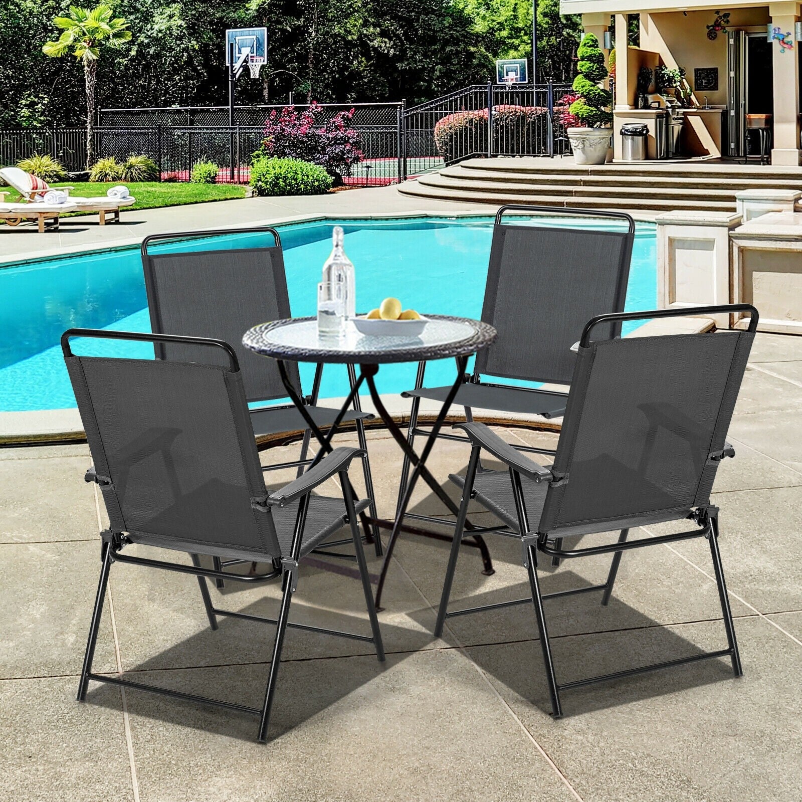 Set of 4 Folding Patio Chairs, Patio Dining Chairs