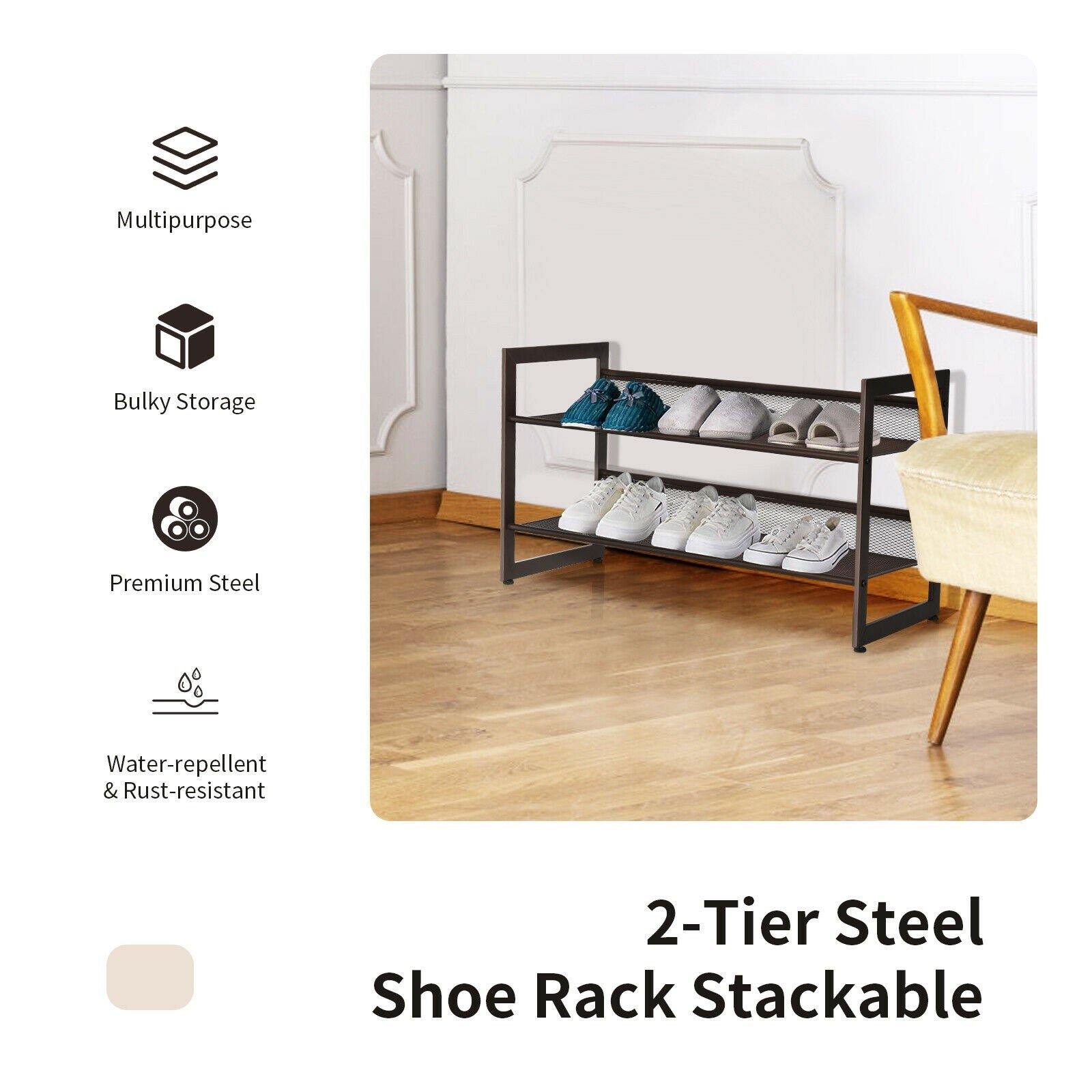2-Tier Metal Shoe Rack, Shoe Storage Organizer - Giantexus