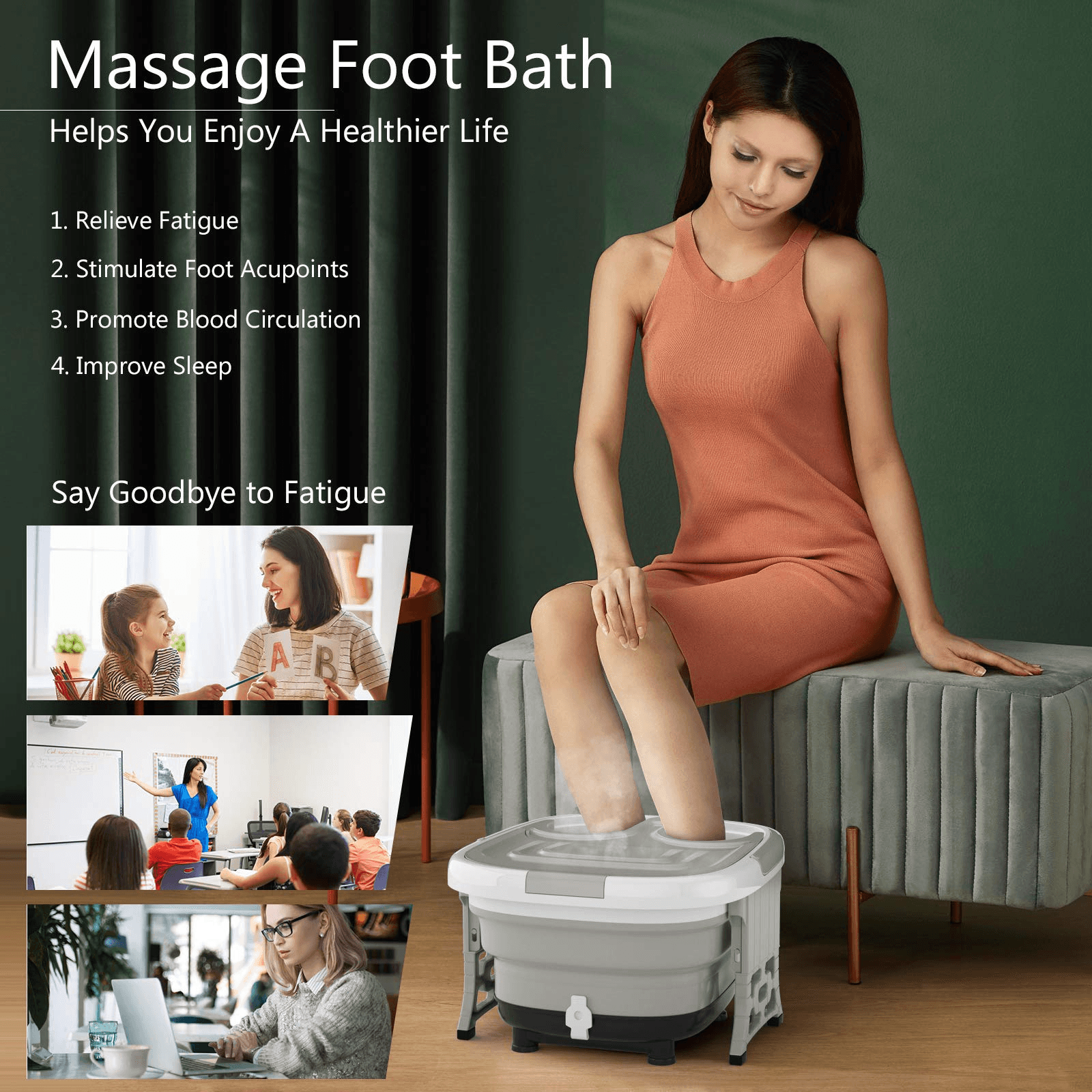 Giantex 6 in 1 Foot Spa Bath Massager Collapsible, Pedicure Tub Bath w/Folding Cover, Feet Salon Tub (Blue/Gray) - Giantexus