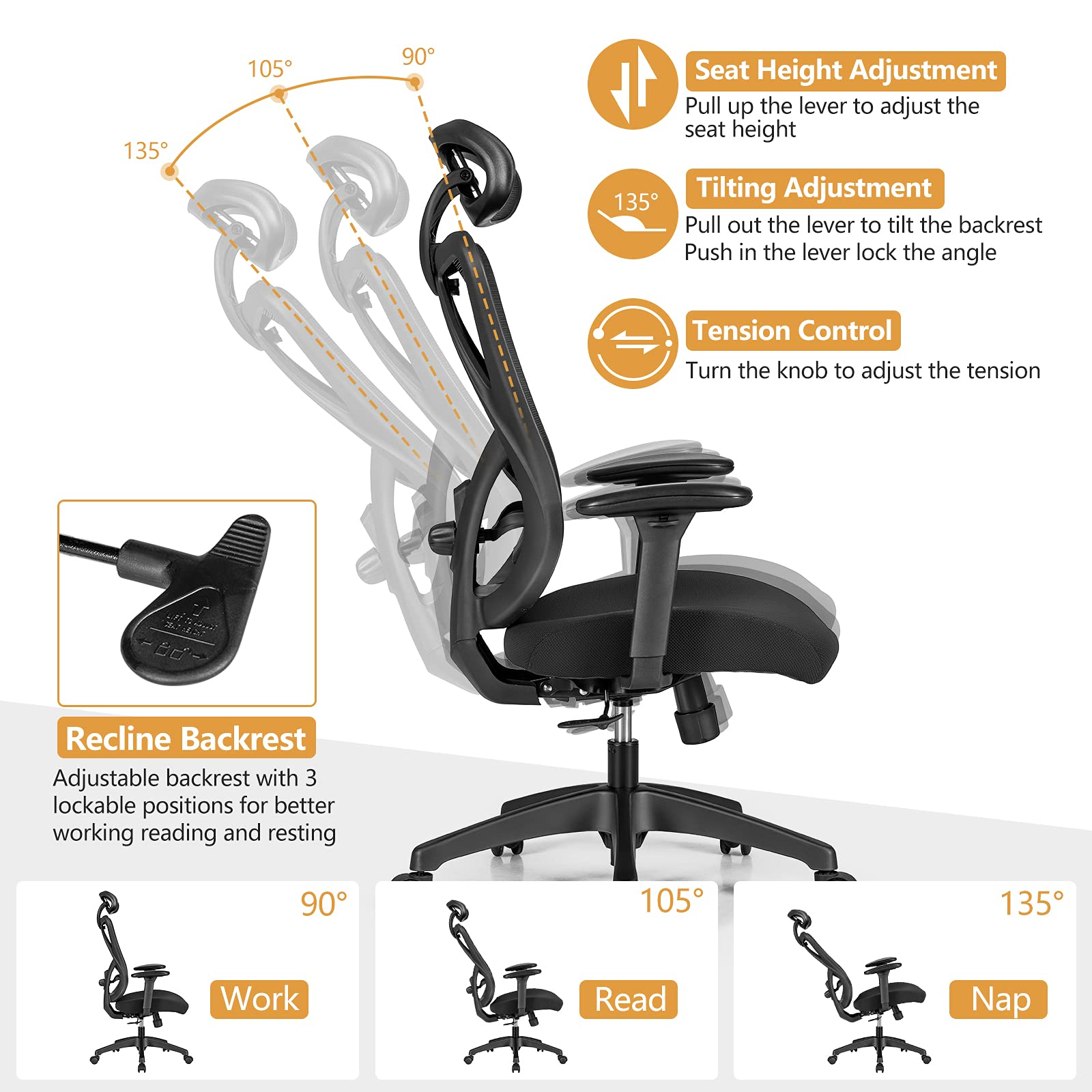 Giantex Ergonomic Office Chair with Adjustable Lumbar Support