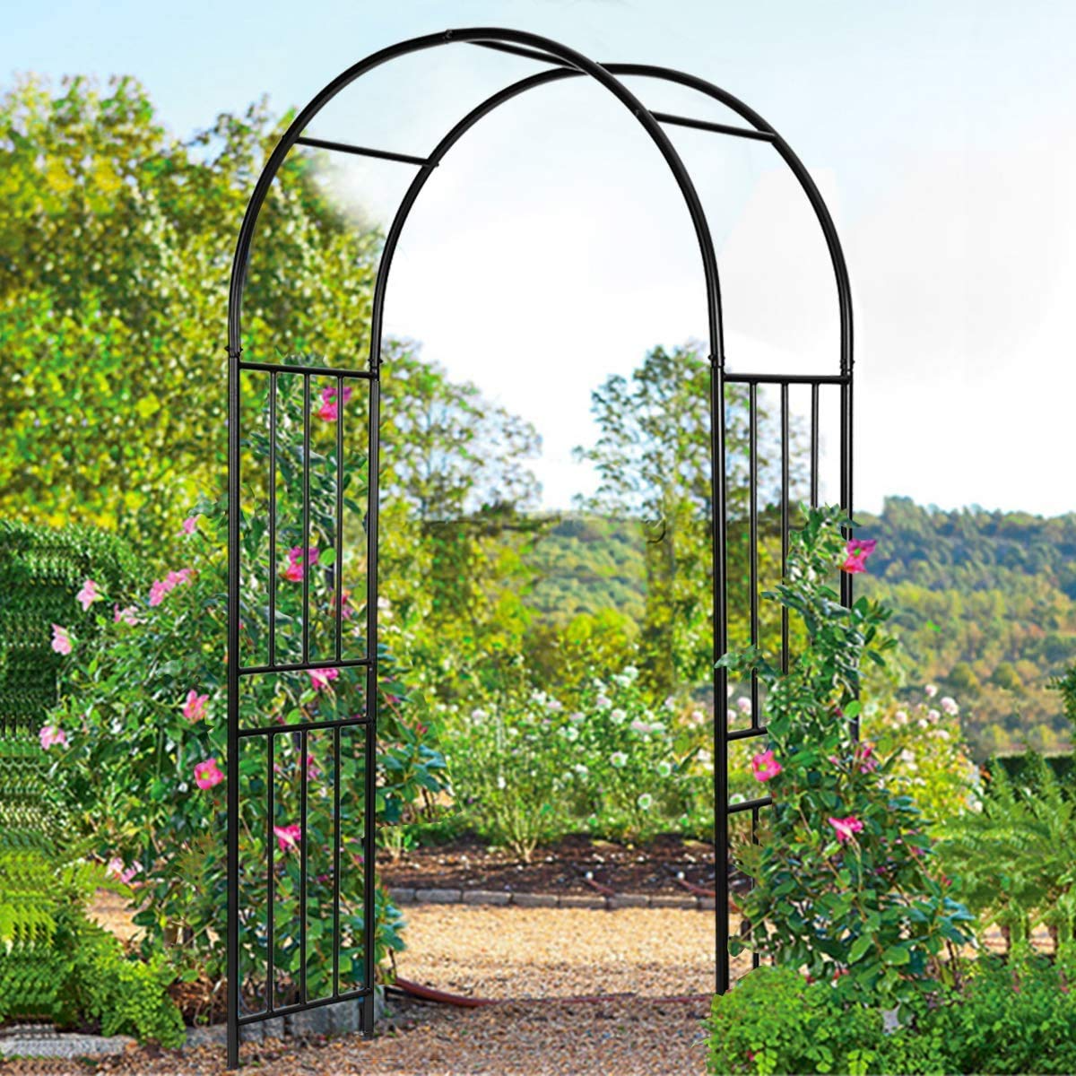 Giantex 7.2Ft Garden Arch, Outdoor Steel Arbor w/Stakes